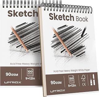 Umriox 9x12 Spiral Sketchbook 2-Pack: 200 Sheets Acid-Free 90gsm Paper, Top-Bound Detachable Pages for Artists & Students