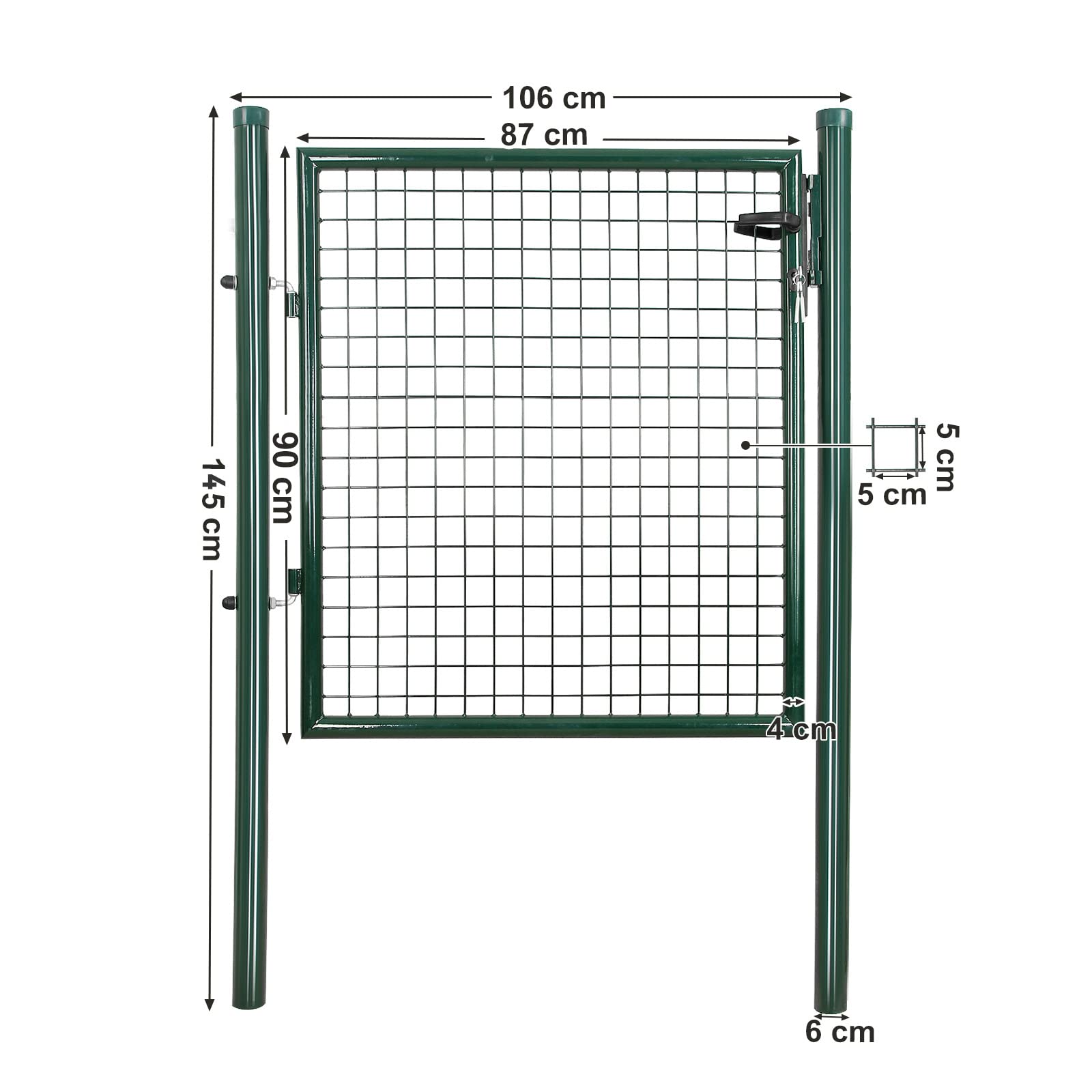 SONGMICS Cancello da Giardino, Cancelletto da Giardino, Acciaio Zincato con Serratura, Porta di 87 x 90 cm, Cancello per Recinzione, 106 x 90 cm (L x H), Verde GGD150G