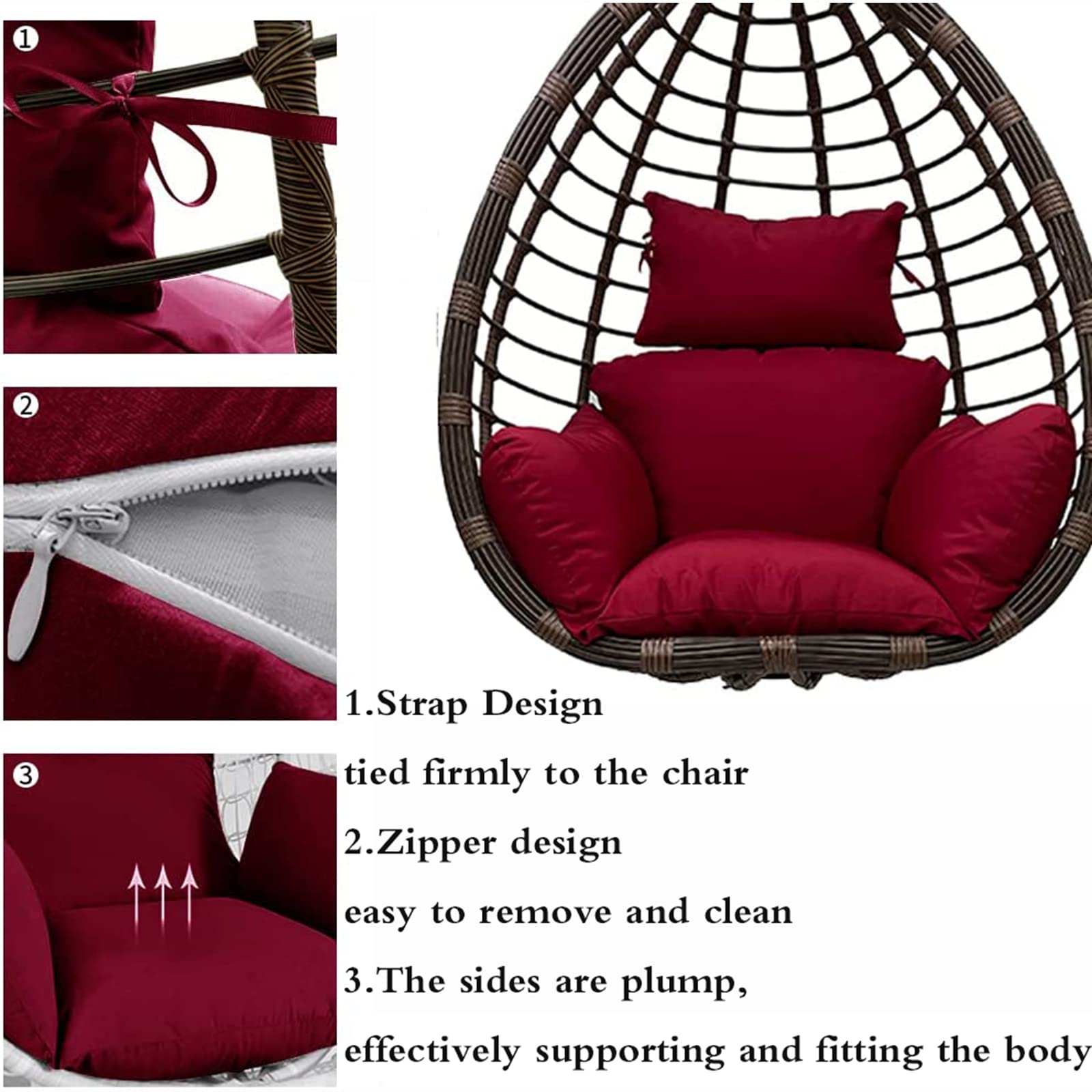 CojíN para Colgar En Forma De Huevo, CojíN De RatáN, Almohadillas para Silla De Hamaca De Huevo Colgante Gruesa, Tapete Suave para Camas Colgantes Cestas Sillas (Size:66X45CM,Color:Dark Gray)