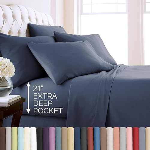Miniatura 120 de Southshore Fine Living, Inc. Juego de sábanas de 6 piezas, sábanas de bolsillo profundo de 21 pulgadas, sábana bajera de bolsillo profundo, sábana