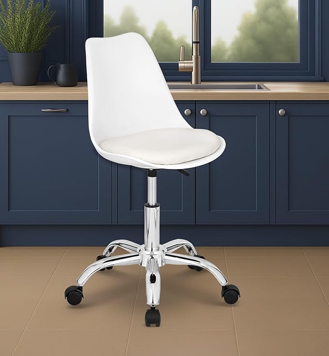 Da URBAN® Spinova Height Adjustable & Revolving Bar Stool/Kitchen Chair with Wheels (1 Pc) (White)
