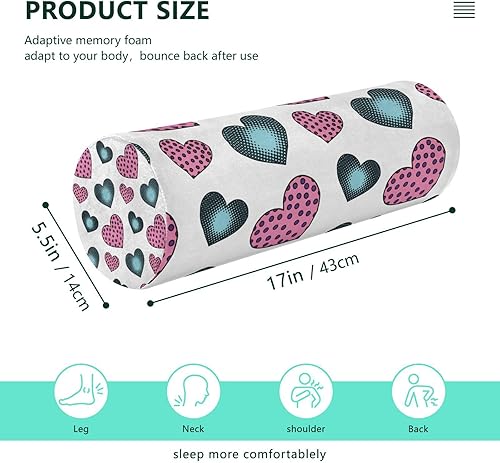 Miniatura 2 de JUNZAN Valentine's Green Pink Hearts Dots Bolster Pillow Long Neck Roll Pillow Cover Long Round Pillow for Support Pillows for Legs Cylinder Pillow