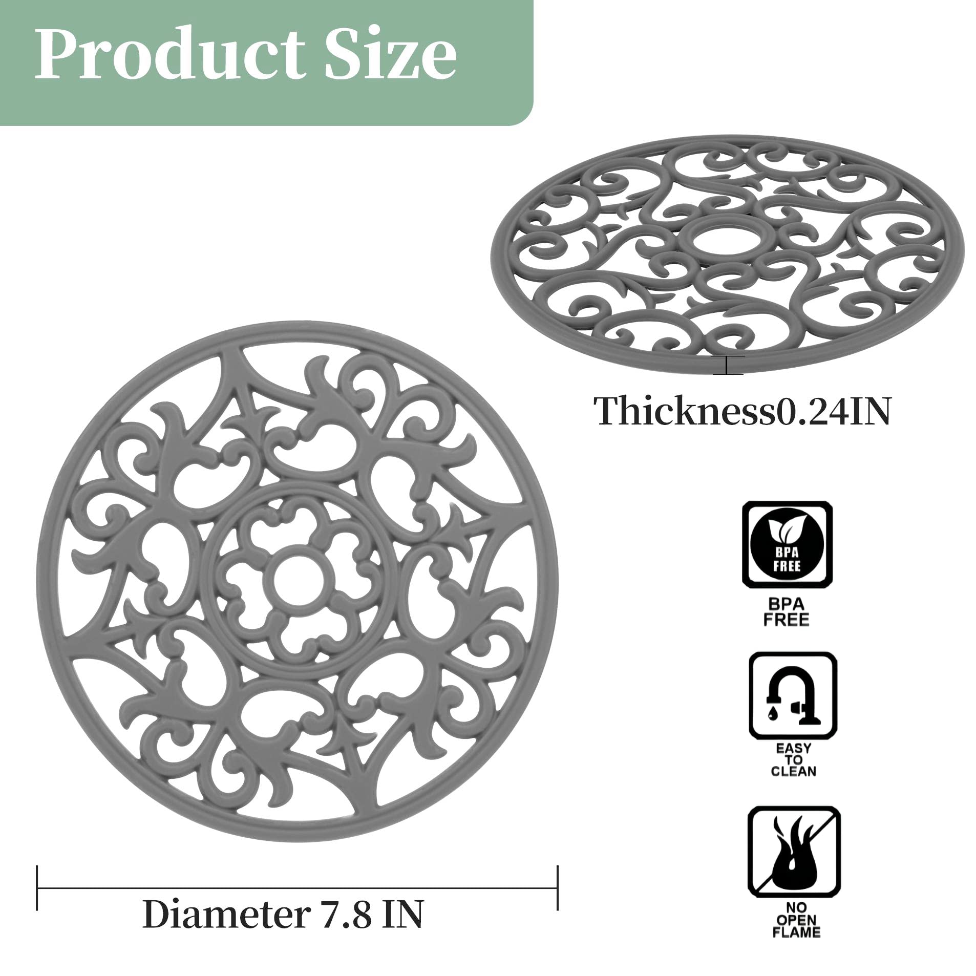 Lot de 6 dessous de plat en silicone pour plats chauds, tables, comptoirs, antidérapants, résistants à la chaleur, dessous de plat rond et flexible, multi-usages, finement sculptés - Blanc