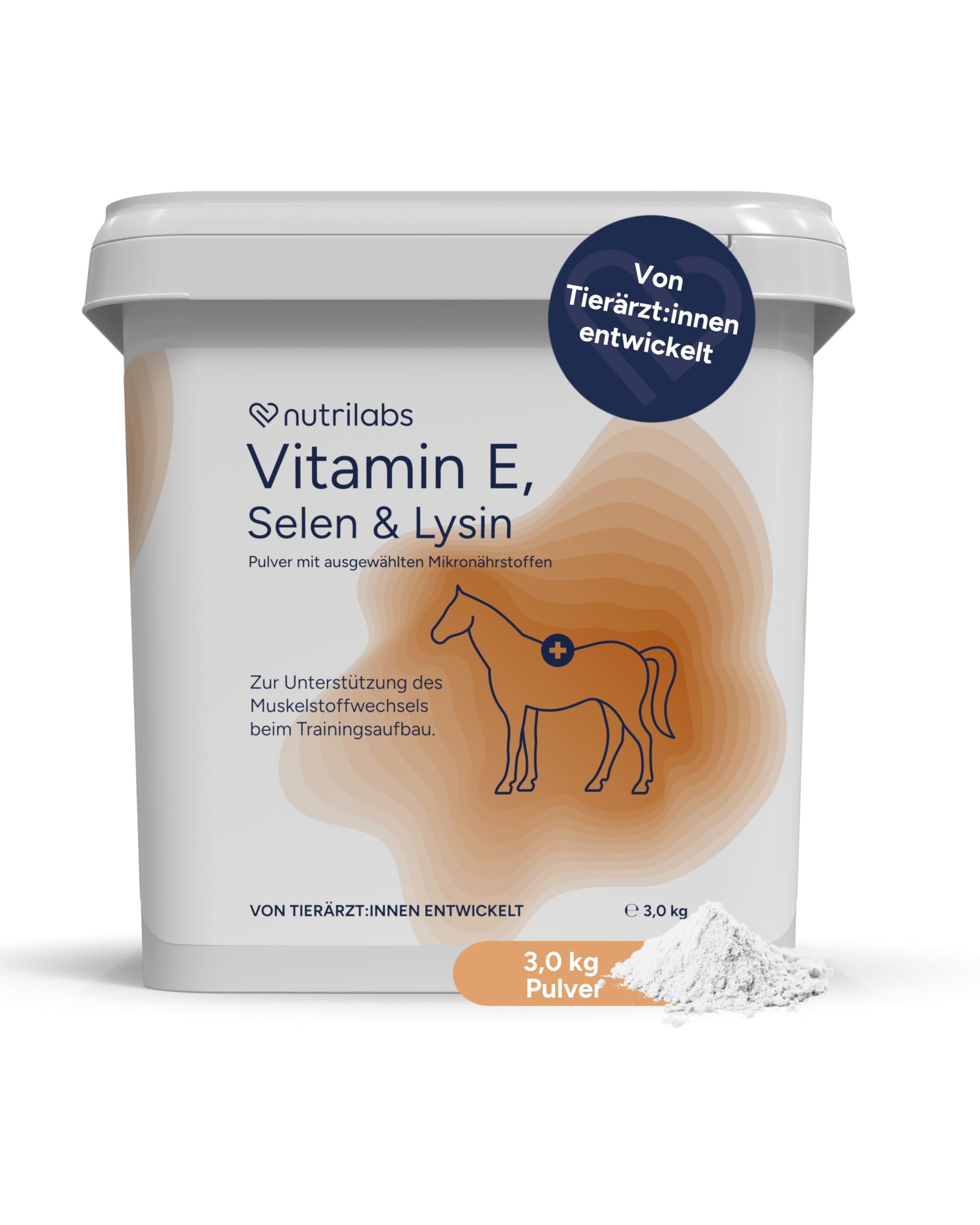 NutriLabs Vitamin E, Selen & Lysin Pulver für Sportpferde 3 kg - Pferdezusatzfutter - Selen für Pferde - Vitamin E Pferd - Sportpferde Nahrungsergänzung - Vitalstoffe für Sportpferde