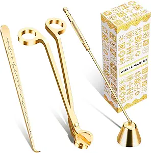 calary Candle Wick Trimmer, Candle Snuffer and Wick Dipper & Candle Accessory Set, 3 in 1 Candle Care Kit for Candle Lover (Gold)