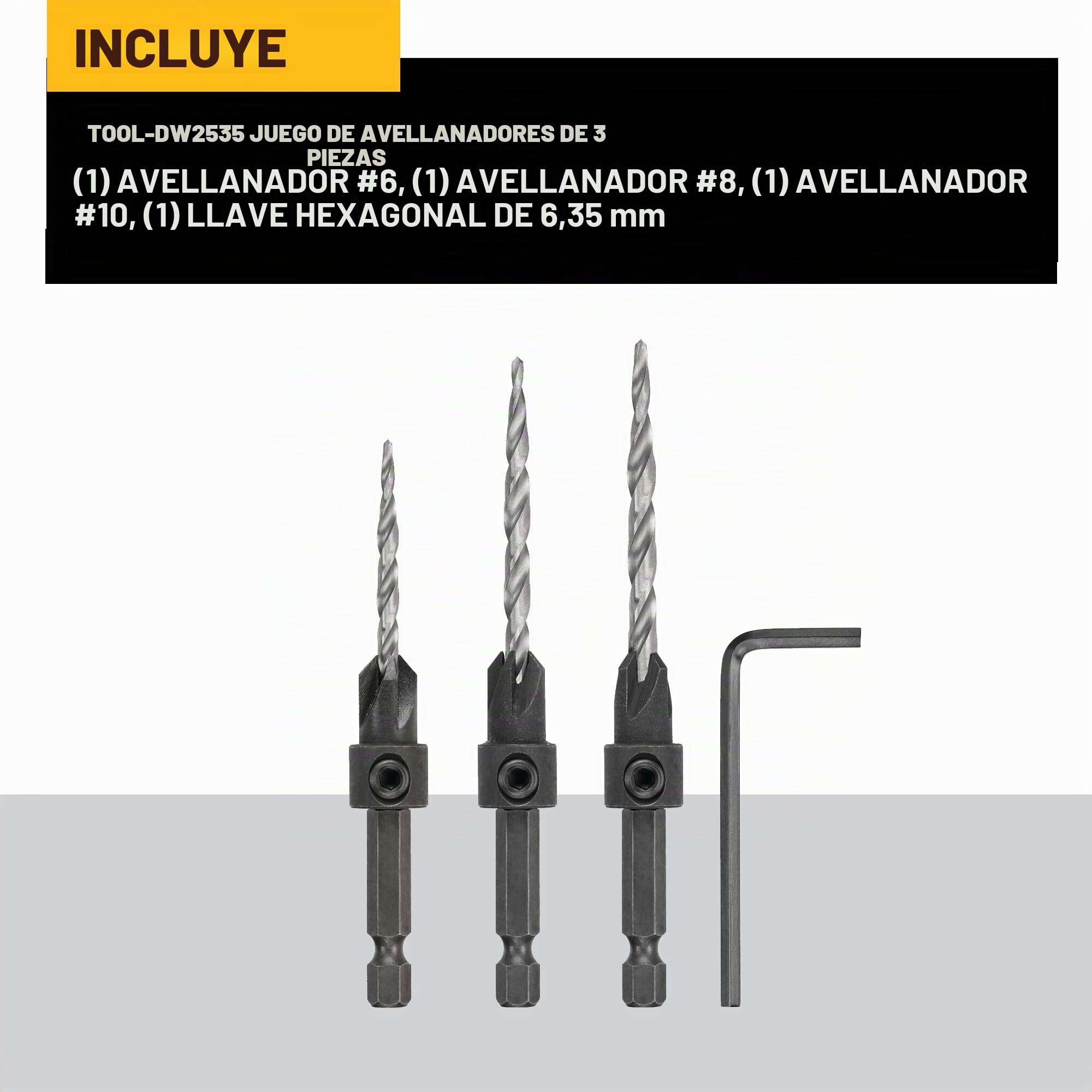 DEWALT Juego de brocas avellanadas #6, #8, #10, 3 piezas (DW2535)