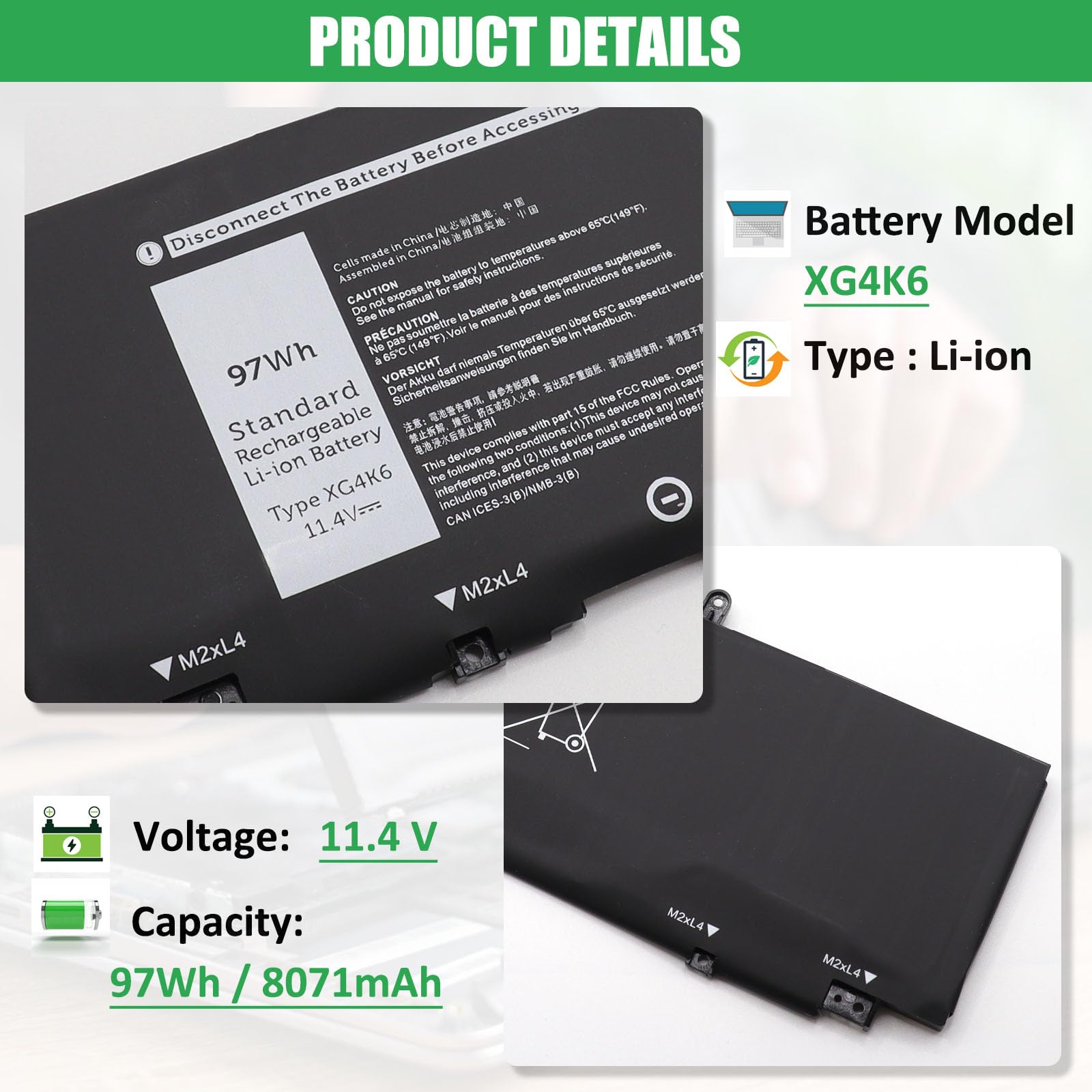 Amazon.com: RHKRKQN XG4K6 Laptop Battery Replacement for Dell XPS