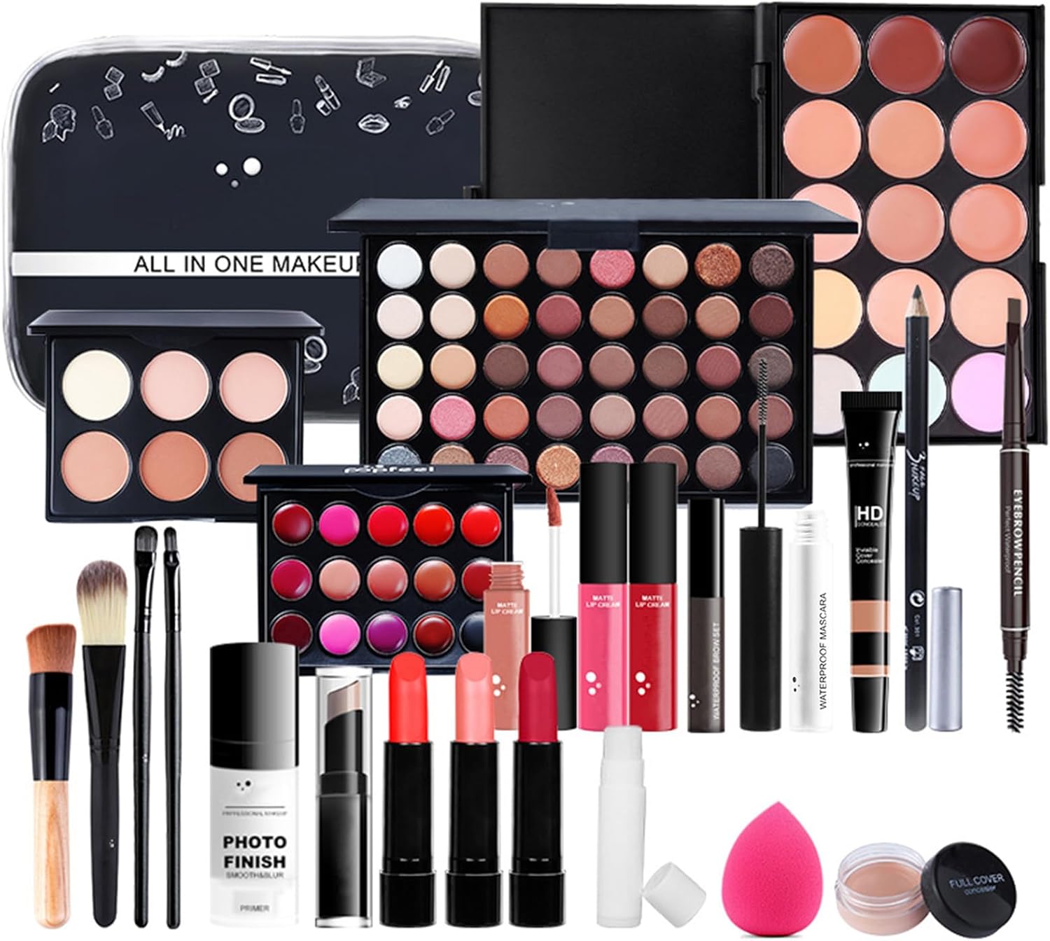 Ensemble de maquillage tout-en-un Ensemble cosmétique complet pour les yeux, le visage et les lèvres – Kit de maquillage avec fard à paupières, correcteur, rouge à lèvres, mascara, eye-liner pour sourcils