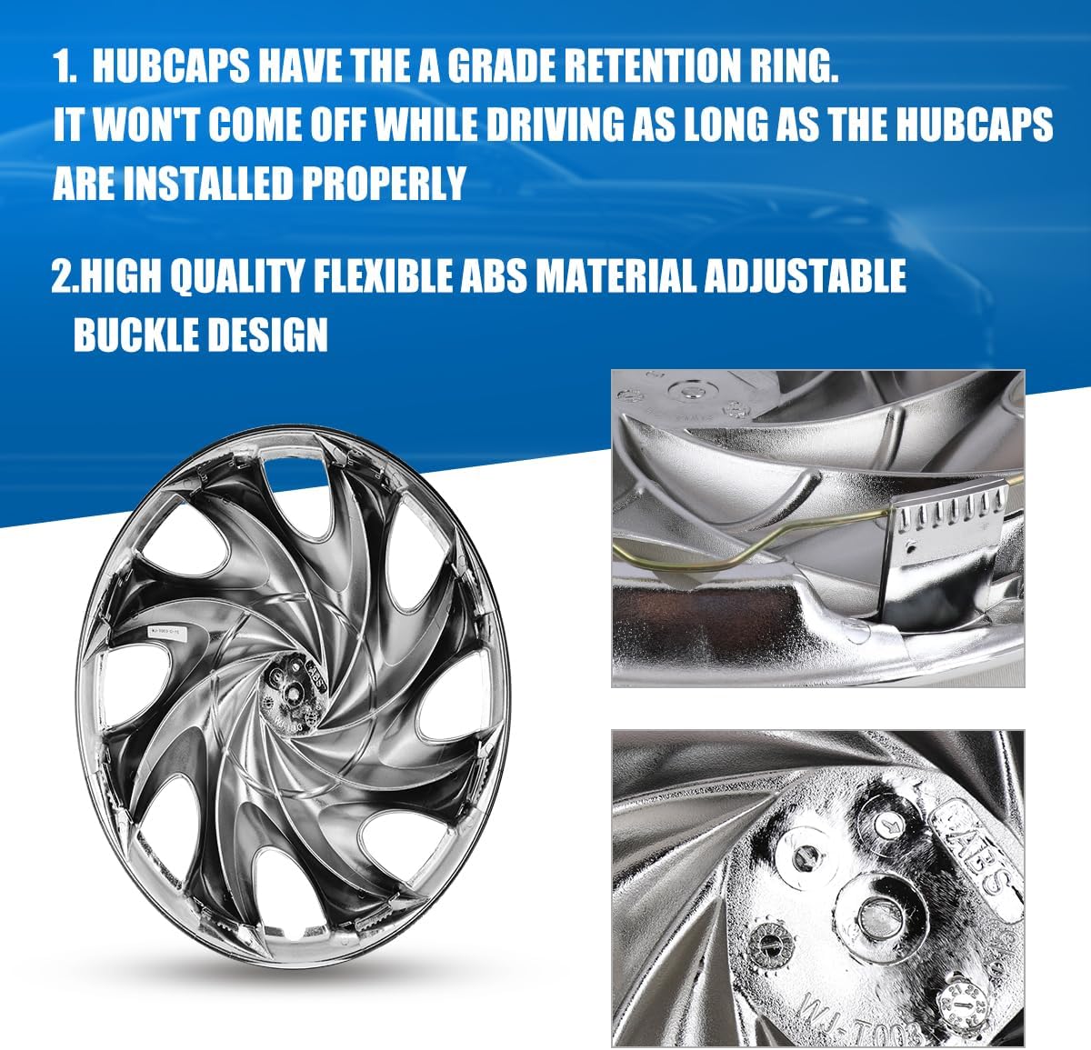 CPW 15” Wheel Rim Cover Hubcaps Universal Snap On Car Truck SUV Car Accessories ABS Material Replacement Hub Caps Set of 4-15 Inch Chrome