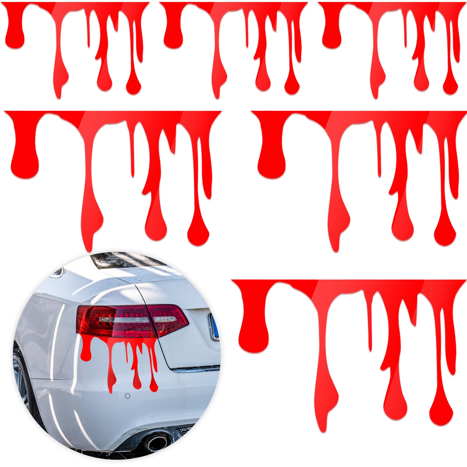 6 Pieces Red Blood Flowing Blood Funny Car Stickers Bloody Horror Funny Decal Car Headlights Window Headlamp Taillight Decal Theme Bleeding Decals for Headlights Decoration