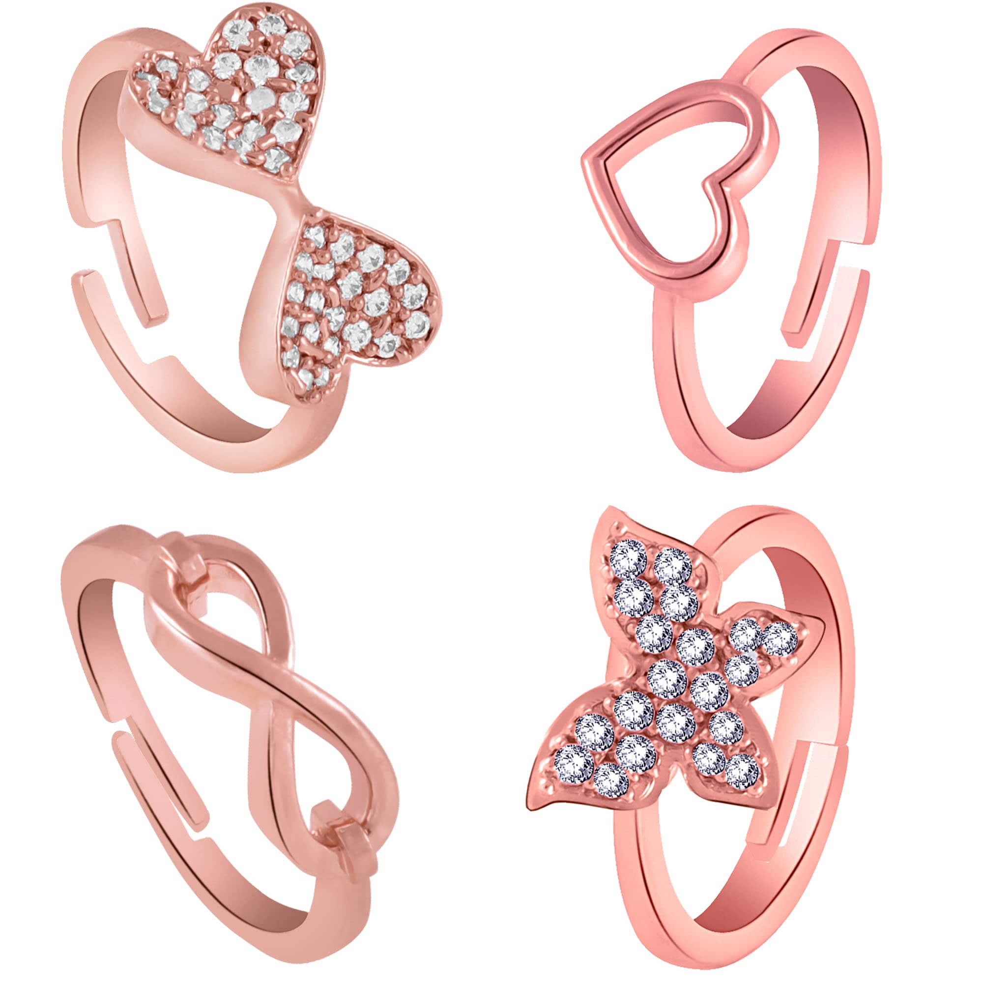 Okos Rose Gold Plated Pack of 5 Adjustable Brass Finger Ring Combo Emblished With White Cz Stone For Girls and Women CO1000428 (B0B21B74JL) Amazon Price History, Amazon Price Tracker