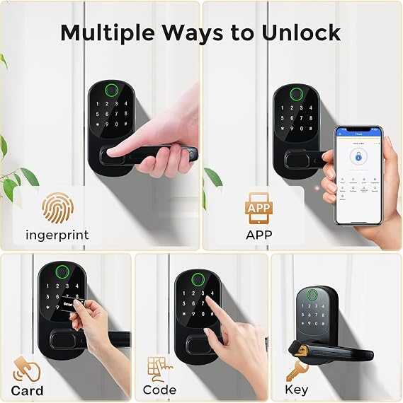 Smart Door Lock, Fingerprint Door Lock, 12-in-1(Fingerprint/passcode/APP/IC Card/Key) Password Bluetooth Smart Locks,Biometric Electronic Smart Lock for Home, Office, Hotel Office, Apartment