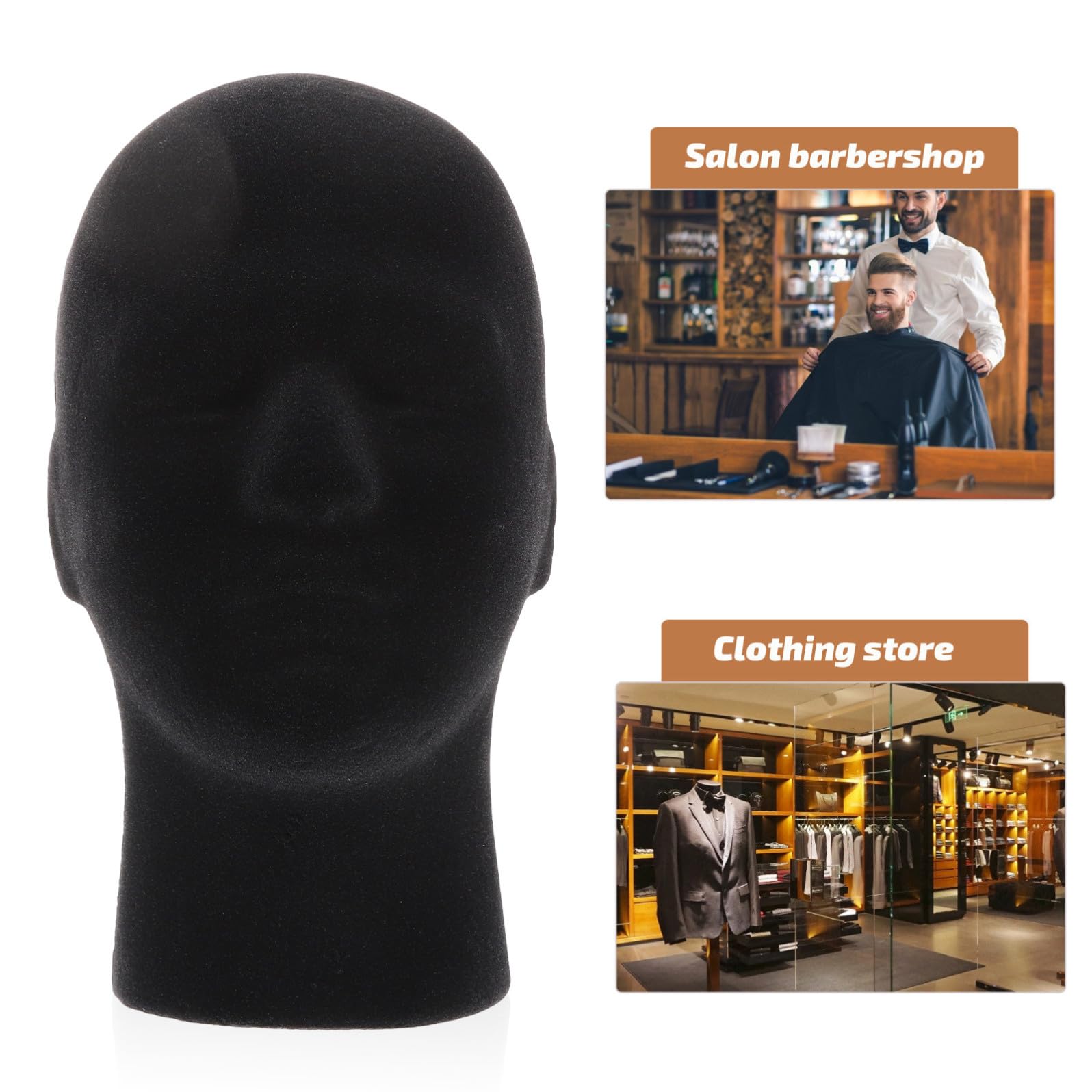 Tofficu Testa Manichino Uomo in Polistirolo Superficie in Flock Nero, Leggera e Creativa, per Esposizione Parrucche e Pratica di Trecce, Confezione da 2 Pezzi