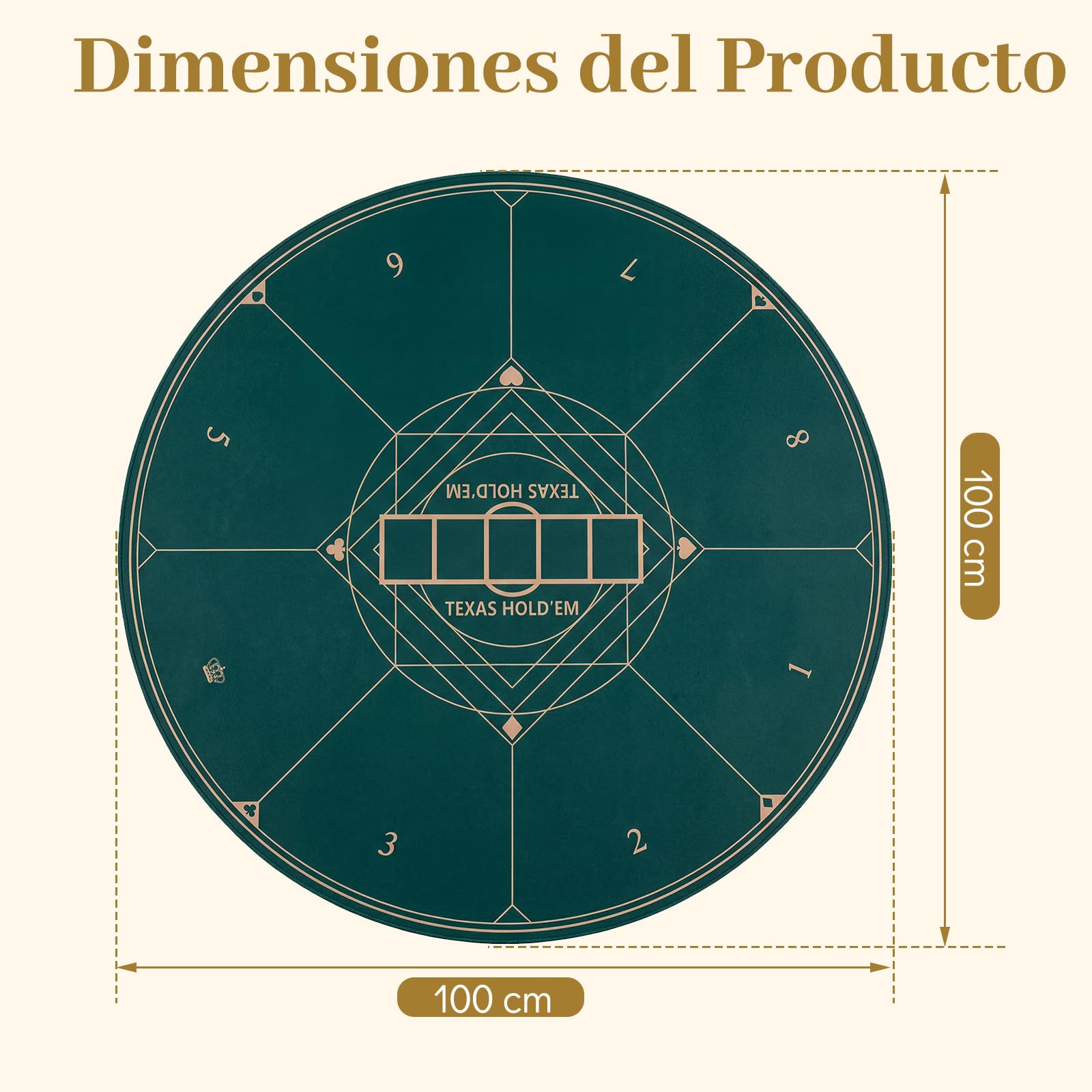 COSTWAY Tapete de Póquer Redondo para Texas Hold'em, Base de Goma Antideslizante Plegable, Bolsa de Transporte, Alfombra de Mesa de Póker de Casino para 8 Jugadores Cartas Blackjack (100 cm)