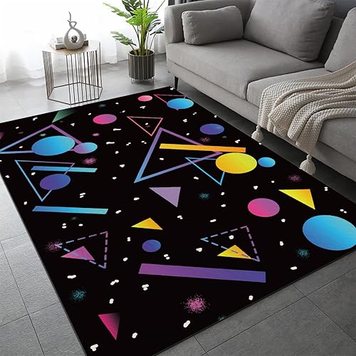 Miniatura 4 de Alfombra retro de los años 80 para juegos de arcade, 4 x 6 pies, coloridas alfombras geométricas para sala de estar, antideslizantes, lavables a
