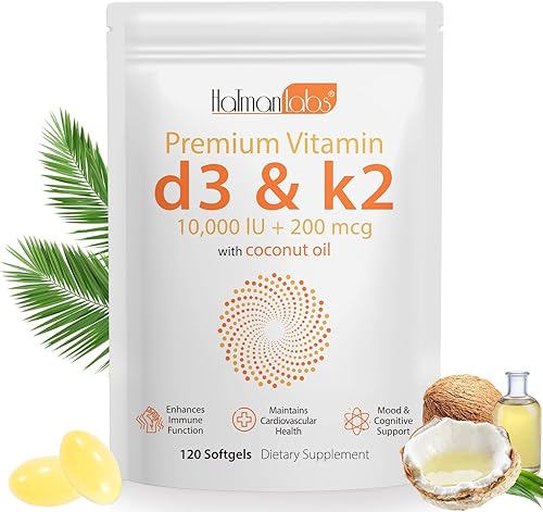 Miniatura 10 de 2 bolsas de suplemento de vitamina D3 K2 Softgel, vitamina D3 K2 Softgel con 10000 UI apoya la salud inmunológica, cardíaca, dientes y huesos, libre