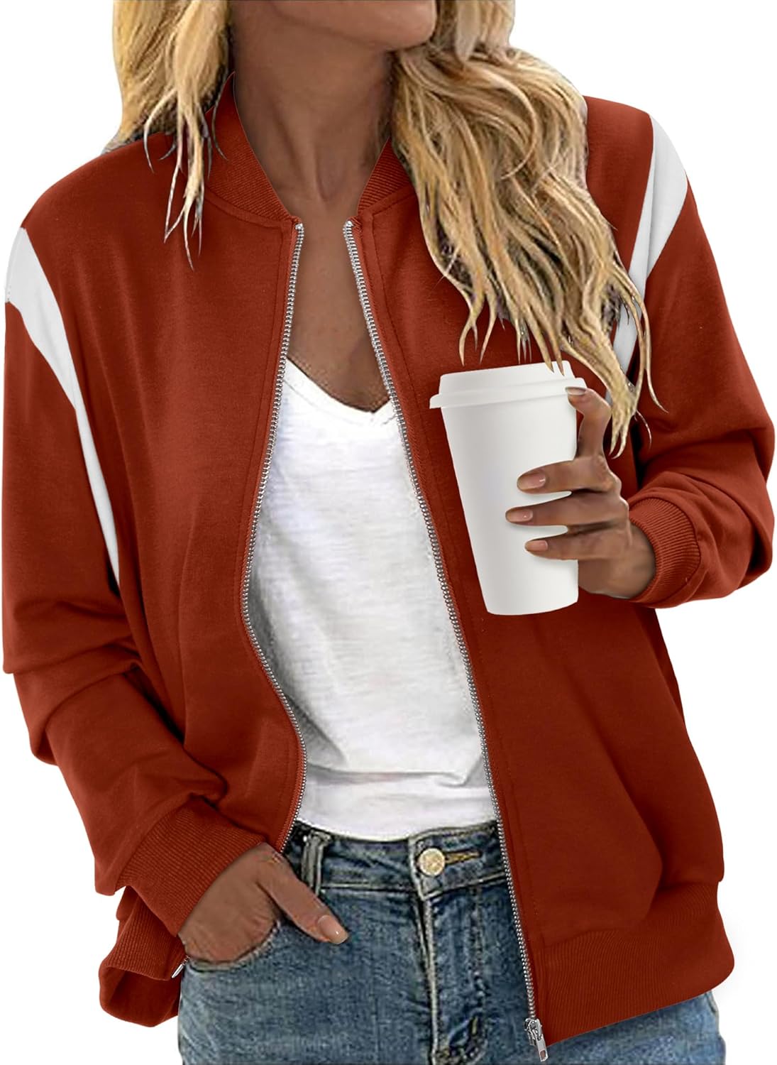 CRAZY GRID Women's Zip Up Jacket Casual Long Sleeve Sweatshirts Fall Coat Outerwear Windbreaker with Pockets S-XXL