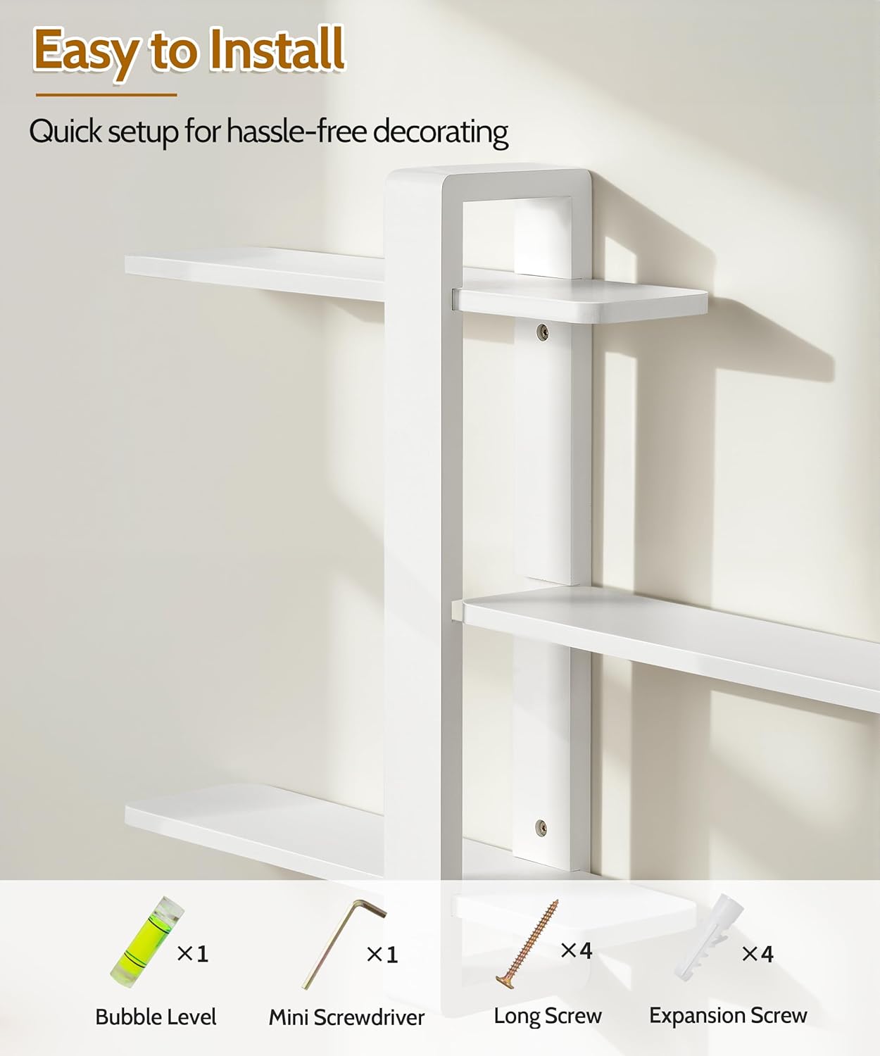 SUMGAR White Floating Shelves for Wall Mounted Shelving Unit All Pine Wood 3 Tier Large Shelf for Bedroom Living Room Office Bathroom Home Decoration Storage Plant Photo Display Modern 20in
