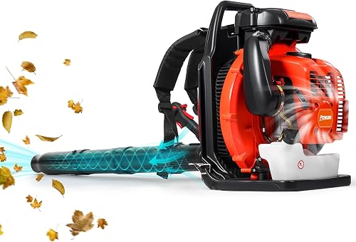 75.6cc 2-Cycle Backpack Leaf Blower Gas Powered, 912CFM 206MPH 6.0HP Gas Leaf Blower w/2-Stage Air Filter, Cruise Control, Commercial Gasoline Blower for Lawn Care Yard Cleaning (Orange)