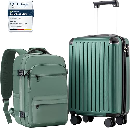 COOLIFE Handgepäck Koffer 55X35X20cm und Kabinen Rucksack 20L(40X25X20cm) Set für Ryanair Flugzeug Handgepäck Kabinengepäck Hartschlagenkoffer Reiserucksack Klein mit TSA-Schloss - 1