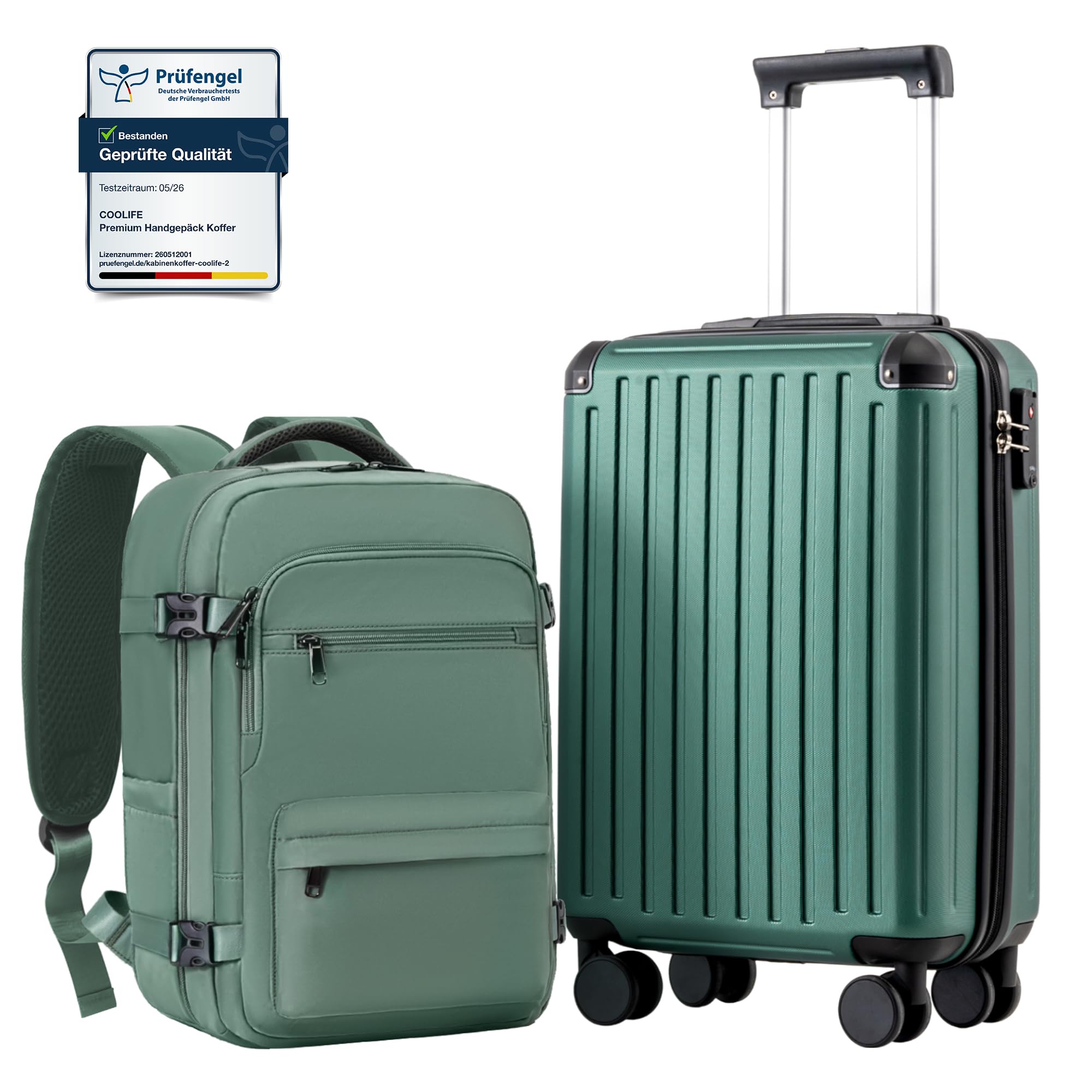 COOLIFE Ryanair Kabinenkoffer-Set 2tlg - 55x35x20+40x30x20 cm EasyJet TSA | PC+ABS Handgepäck Koffer, 4 Doppelrollen, Handgepäck Rucksack, Laptopfach – für Kurzurlaub, Geschäftsreisen &amp; Flugreisen – Amazon Angebot