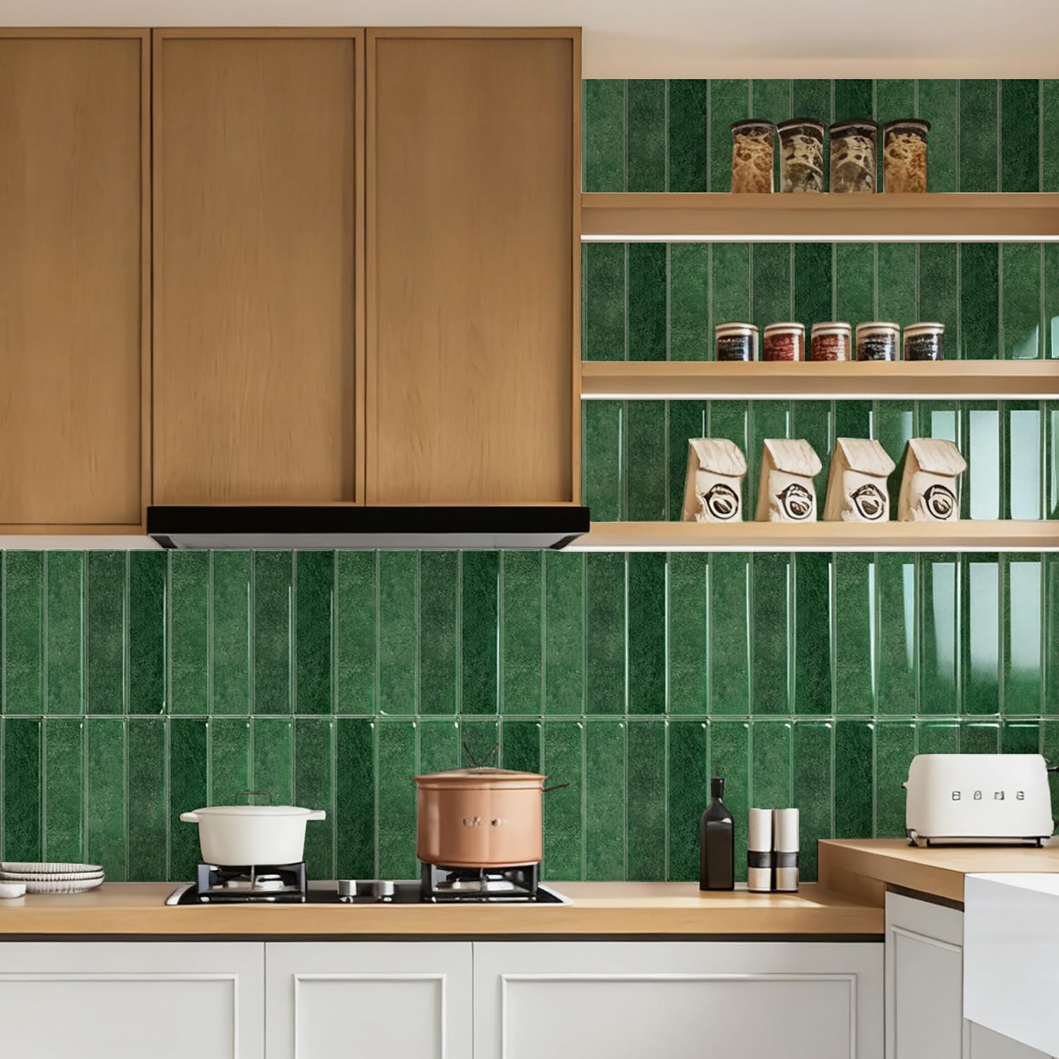 Alwayspon 10 Sheets 12inch/30.5cm 3D Self Adhesive Wall Tile Sticker Transfers, Peel and Stick Waterproof Splashback Stick on Tile Decals for Kitchen Bathroom Wall, Deep Green โ image 1