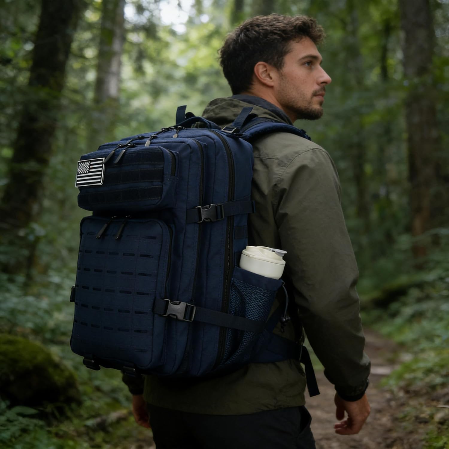 Sparklekle Military Tactical Backpack 45L 3 Day Assault Pack Waterproof Molle Hiking Rucksack for Men and Women (Blue)
