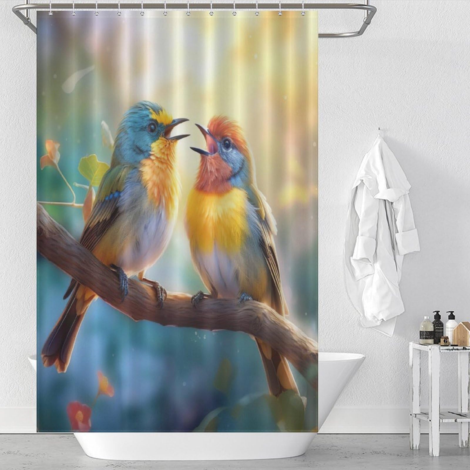 Rideau de douche oiseau en polyester lavable pour baignoire 122x183cm