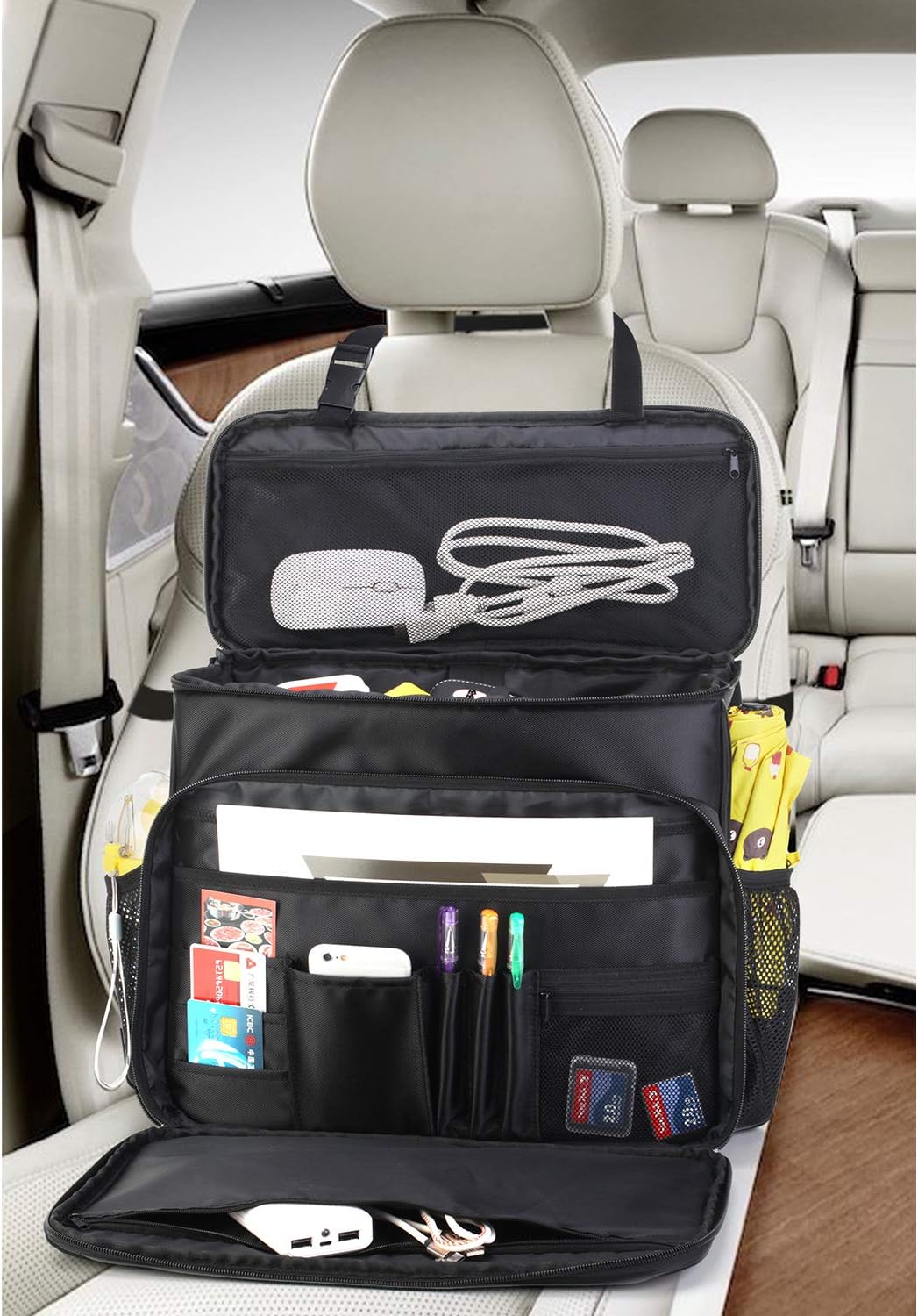 CURMIO Patrol Bag Law Enforcement, Car Seat Organizer, Truck Organizer with Padded Sleeve for Laptop, Patent Design, Black
