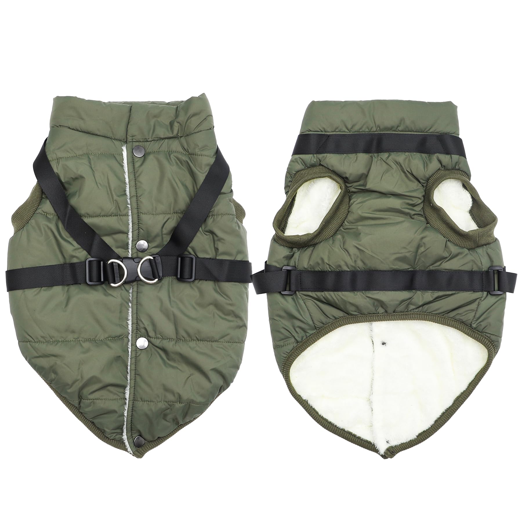 JoyDaog Dog Jacket with Harness,Fleece Lined Warm Puppy Coat for Winter,Soft Windproof Small Dog Vest,Green M โ image 1
