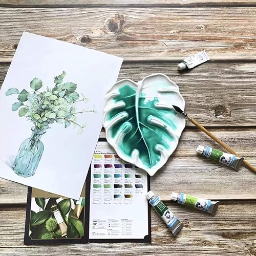 Miniatura 8 de Bower Bird Paleta de acuarela de porcelana de 6.7 pulgadas Monstera Leaf Artist Paleta de cerámica profesional (porcelana)