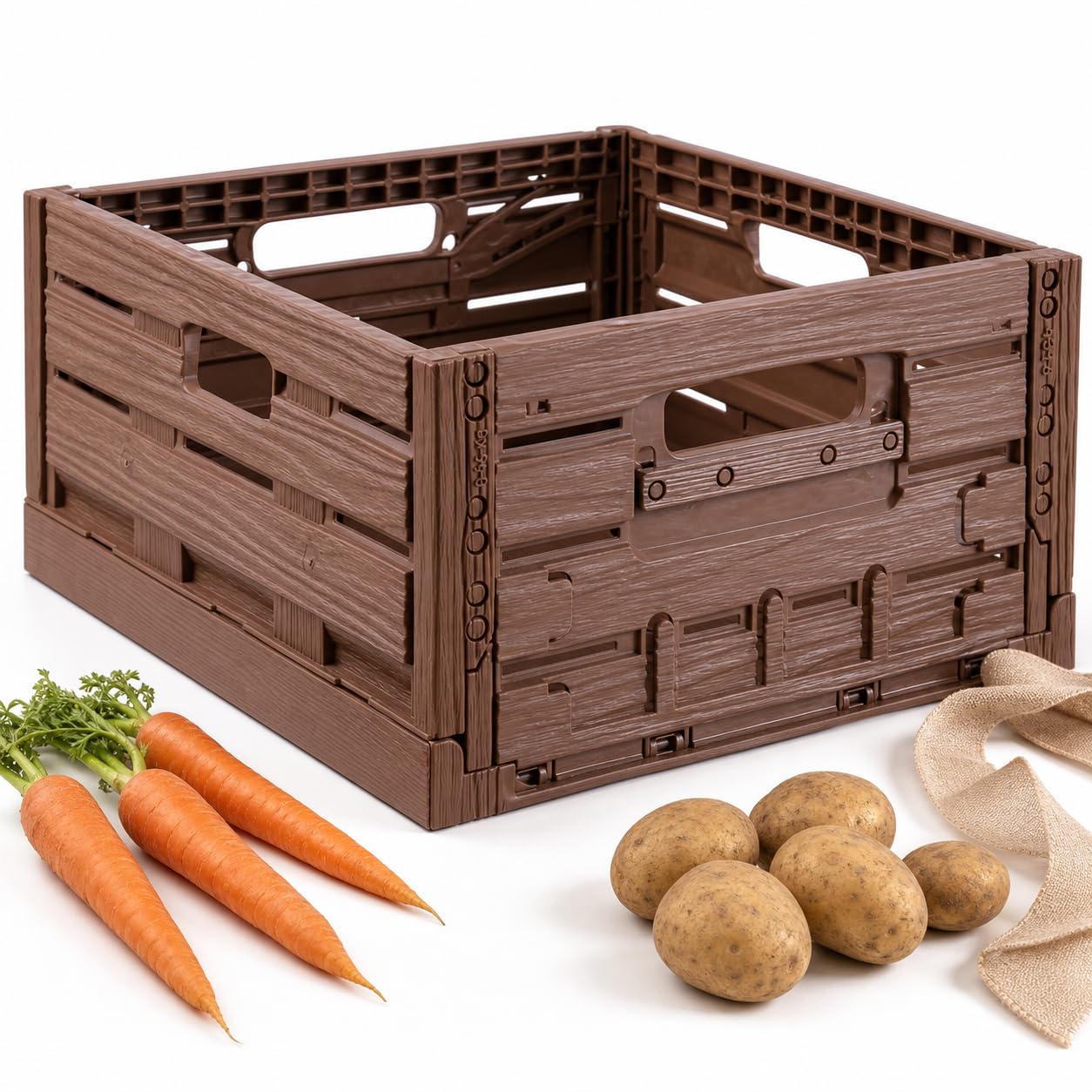 Bestlivings Caja plegable 60x40x21,8cm 45L - Pack 3 unidades plástico | Caja plegable apilable, cesta de la compra, caja de plástico, caja de verduras, caja de frutas, maletero