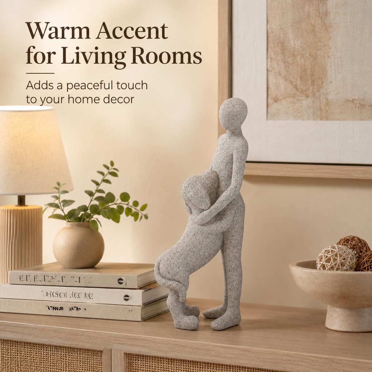 Scultura a forma di cane, decorazione per la casa, a forma di uomo e cane, decorazione per ufficio, soggiorno, camera da letto, casa, regalo di memoria per gli amanti degli animali (B)