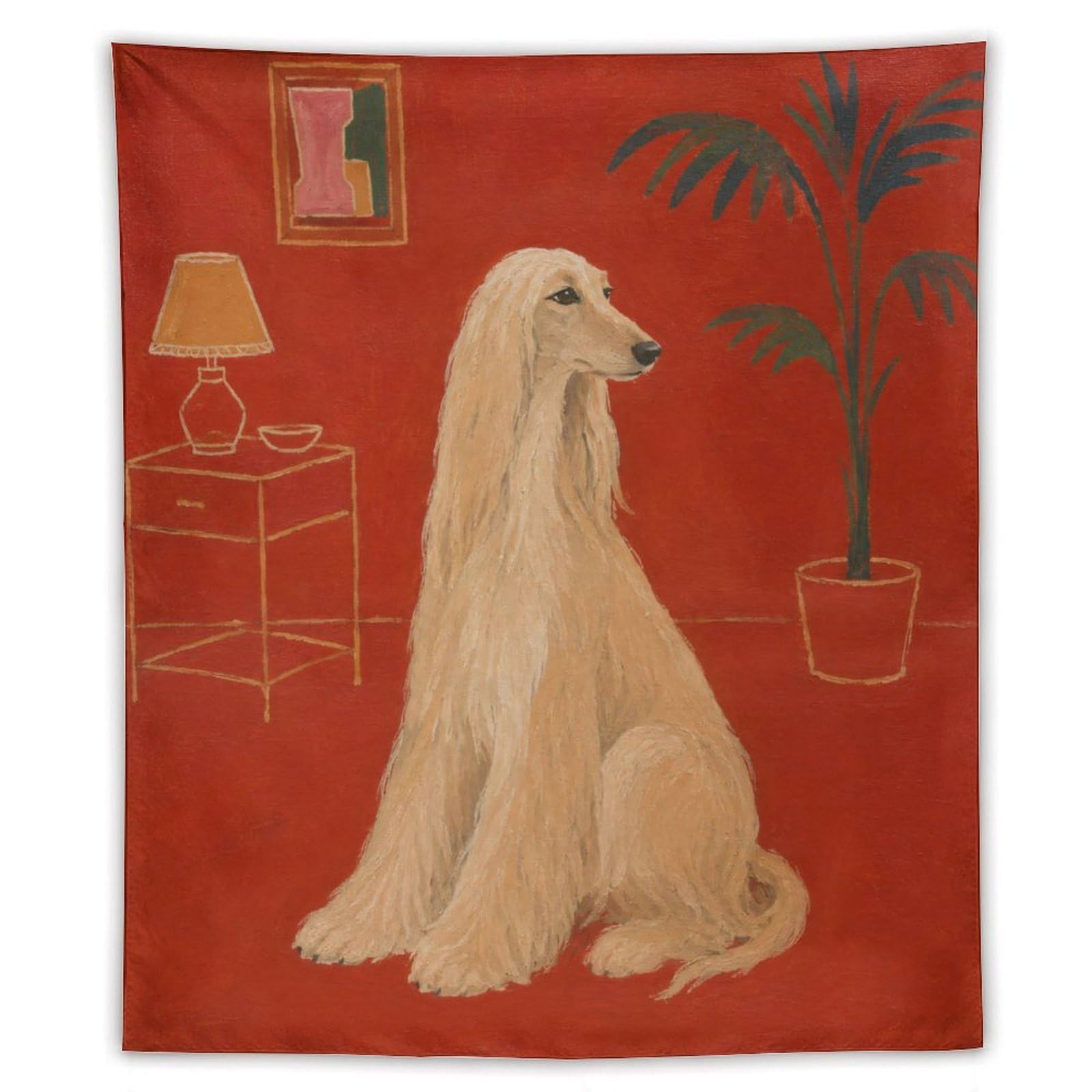 H3B8U2Y5 White Afghan Hound Wall Tapestry, Realistic Illustration, Entryway