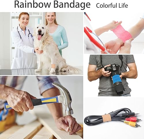 Miniatura 7 de Byatuty 14 vendajes autoadhesivos, envoltura de veterinario autoadhesiva para perros, cinta elástica cohesiva para dedos, muñeca, esguinces de