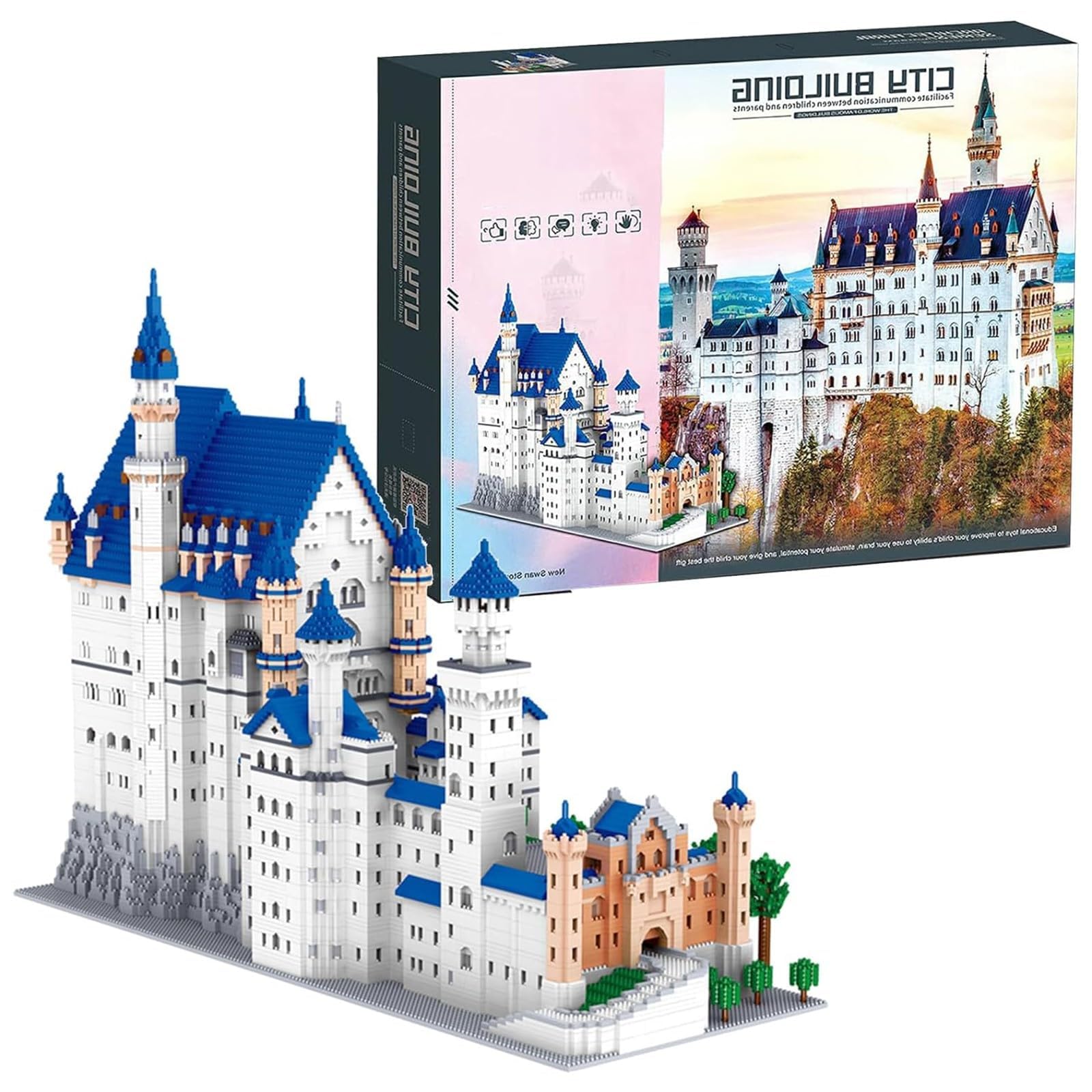 Architecture New Swan Stone Castle Building Blocks Set, Landmarks Collection, DIY Mini Blocks Model Toy, Collectible Home Décor Gift Idea and Model Kits for Teenage and Adults