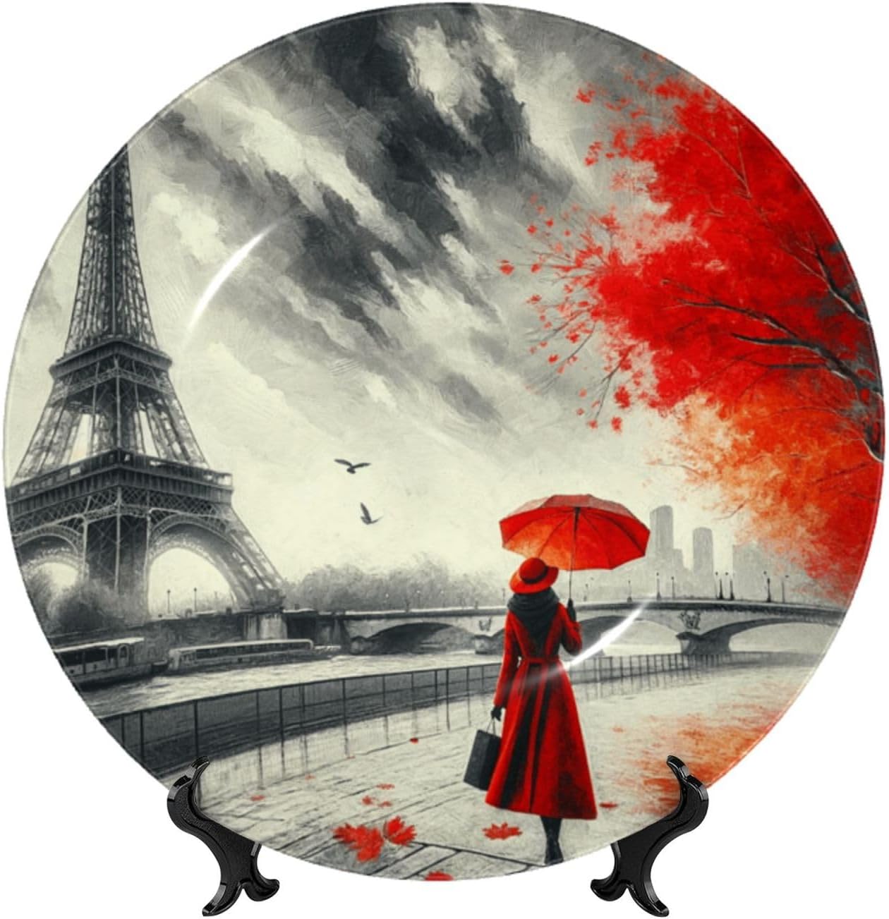 Paris-European-France 10 Inch Decorative Plate With Stand, Elegant Display Wall Plate For Home Decor