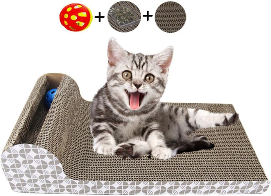 Corrugated Paper Scratching Board with Bell Ball Free Catnip for Cat Great Furniture Saver Claws Care Kitten Toy Lounge