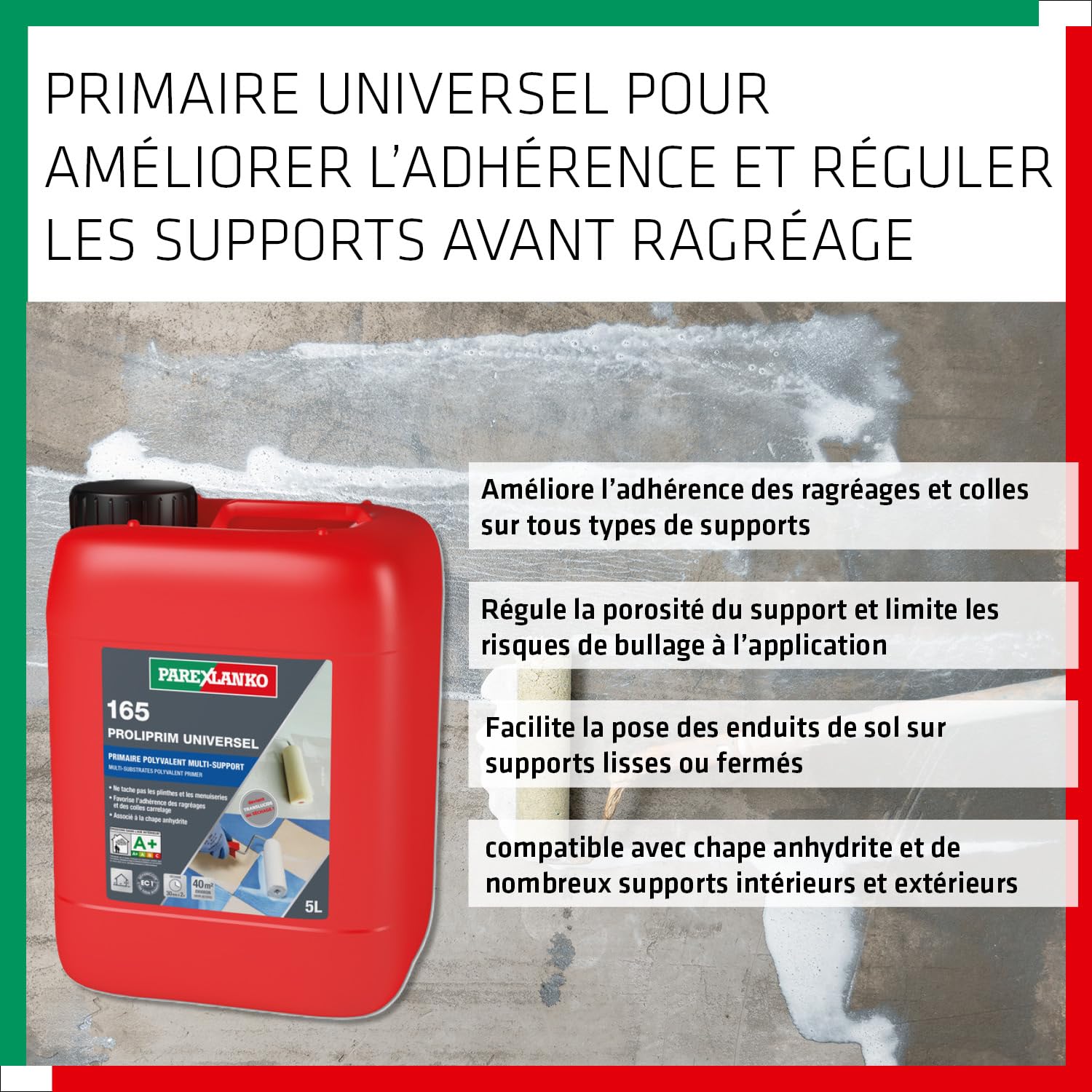 PAREXLANKO - Primaire tous supports - 165 PROLIPRIM UNIVERSEL - Blanc - 5L | Prêt à l'emploi - Régule la porisité - Intérieur/Extérieur - Favorise l'adhérence