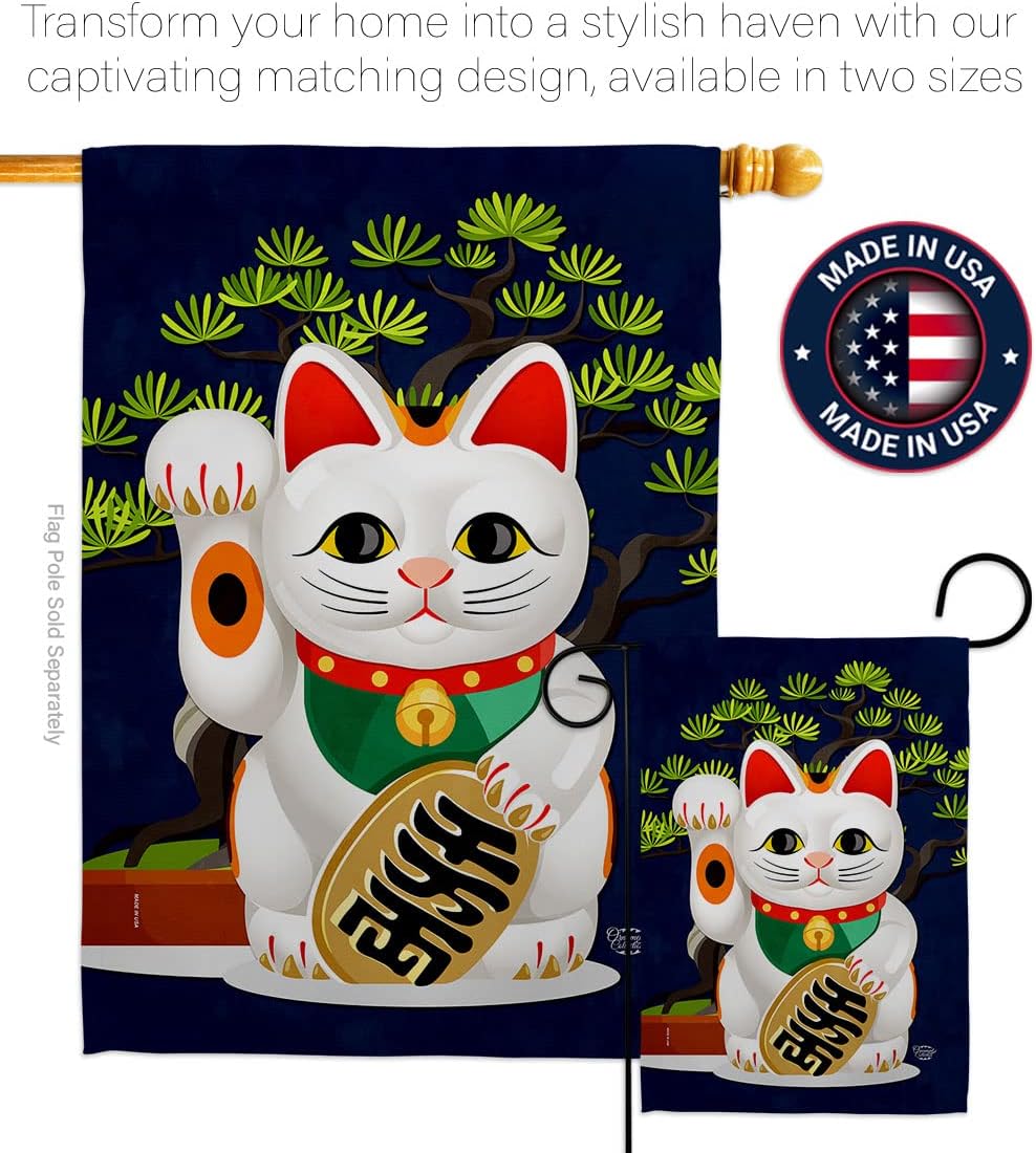 Fortune Cat Garden House Flag Set Interests Fantasy Magical Fairy Mermaid Unicorn Dinosaur Hobbies Leisure Activity Decoration Banner Small Yard Gift Double-Sided, Made in USA