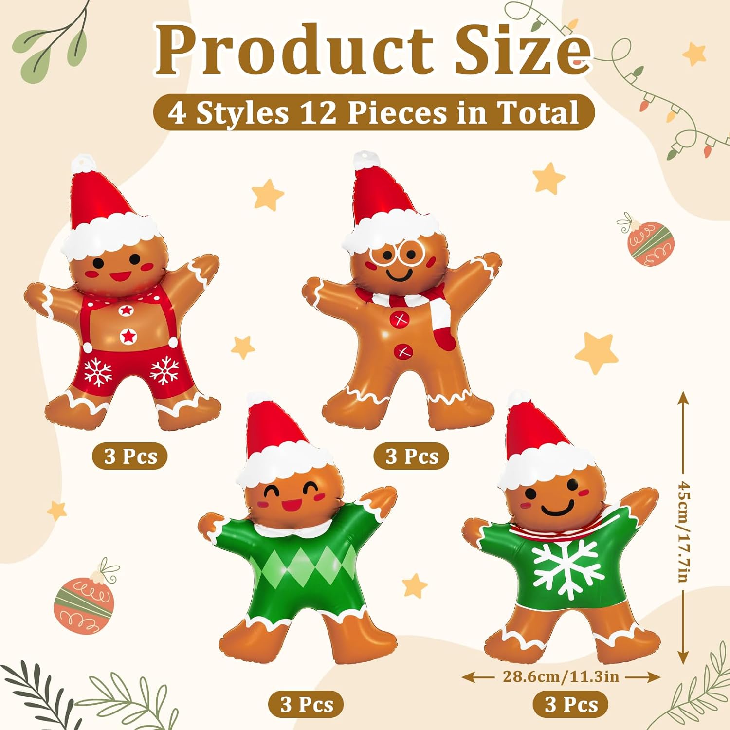 JarThenaAMCS 12Pcs 18 Inch Christmas Gingerbread Decorations Gingerbread Man PVC Blow up Xmas Inflatables Outdoor Ornaments for Tree Yards Porch Garden Front Doors Holiday Decor