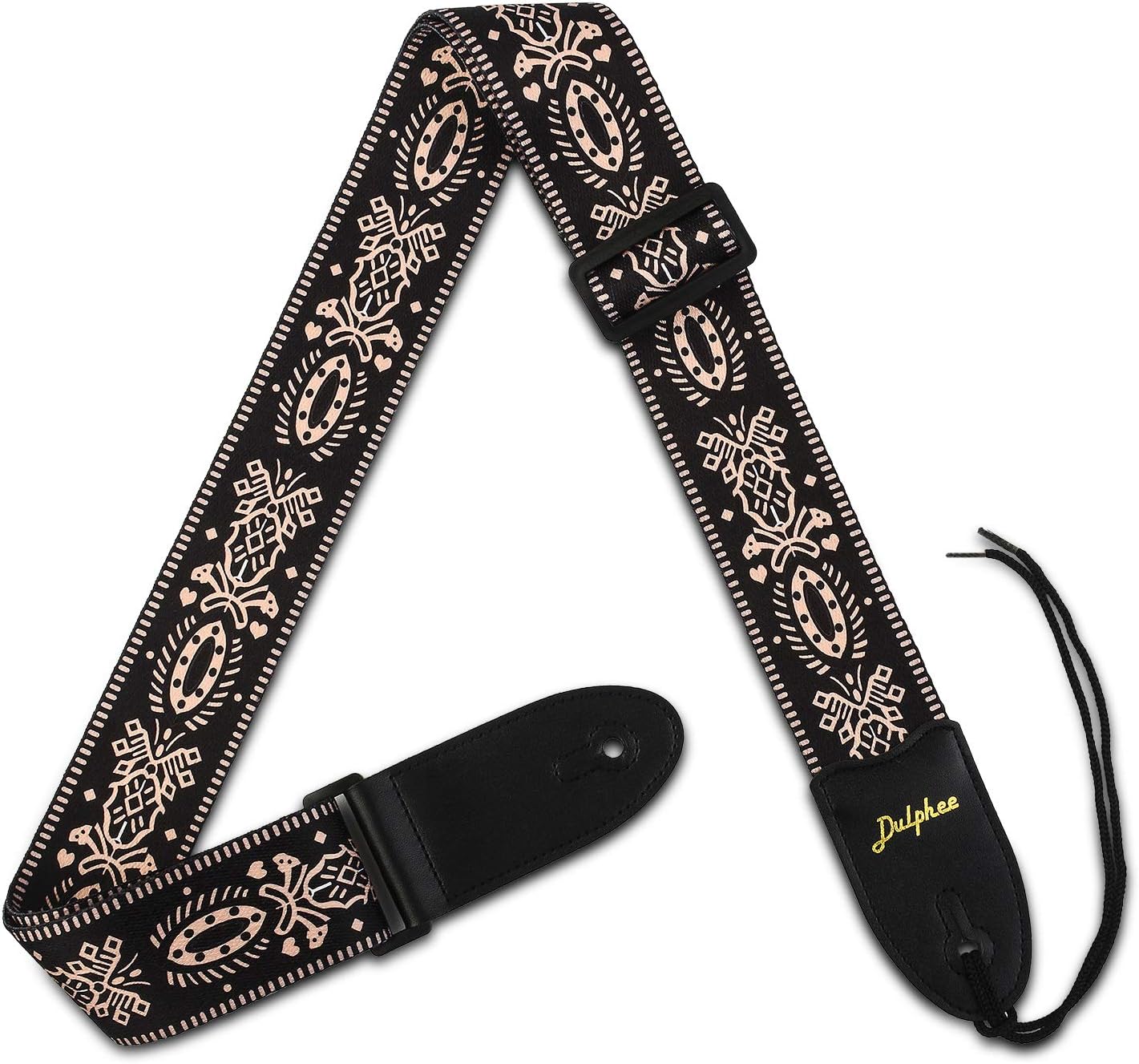 Guitar Strap Vintage Printed Adjustable Polyester Shoulder Strap - Suitable for Bass, Electric & Acoustic Guitars