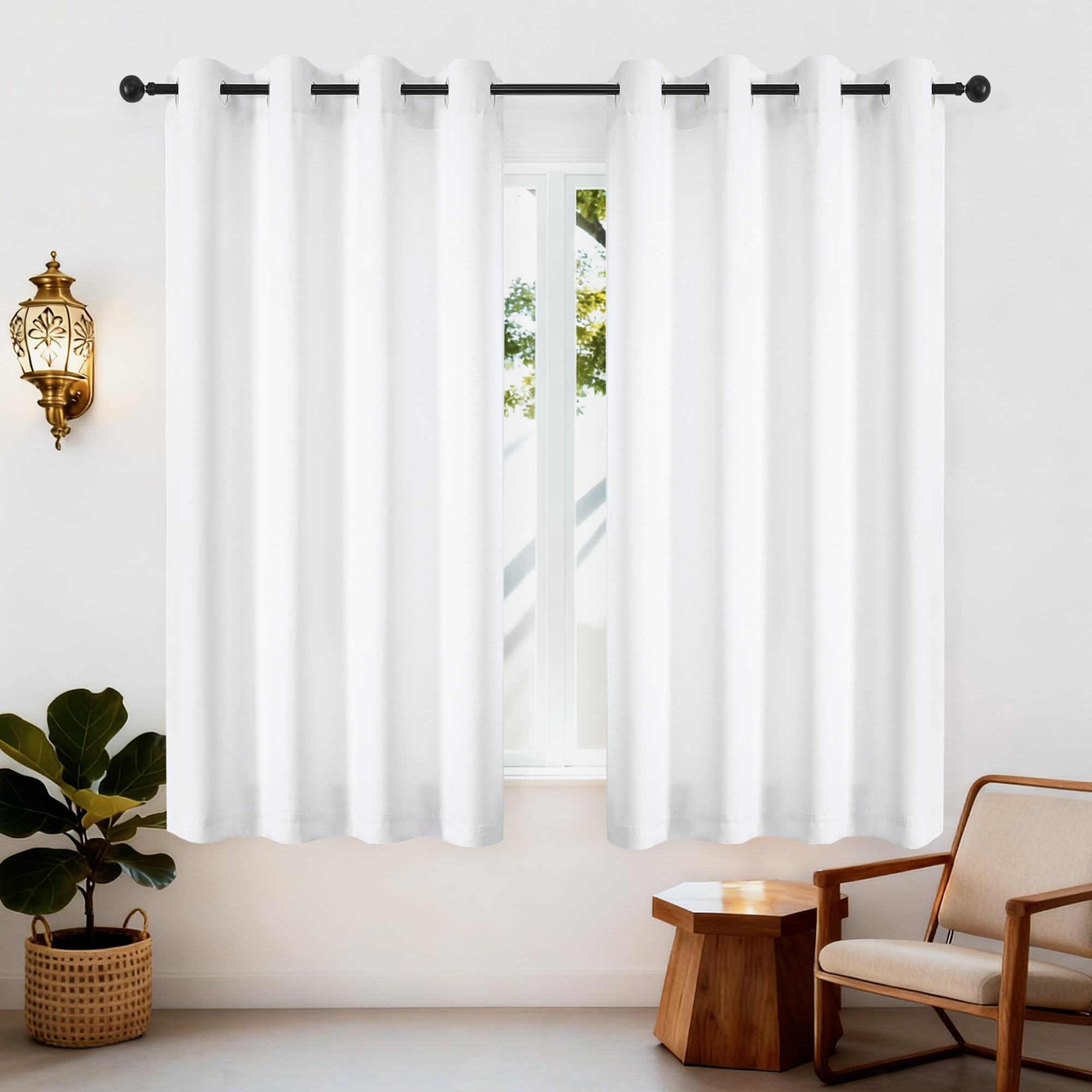 Simplebrand Ava Pure White Curtains for Bedroom 175 cm Length 2 Panels Set, Light Filtering Window Treatment Drapes, Privacy Soft Casual Home Curtains for Living Room, W 140 cm x L 175 cm