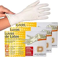 Kit 3 Pct Luva de Látex Descartável com Pó, Tamanho M, 300 Unidades, Procedimento Médico-Hospitalar, Ambidestra, Texturizada na Ponta dos Dedos