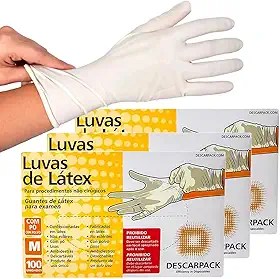 Kit 3 Pct Luva de Látex Descartável com Pó, Tamanho M, 300 Unidades, Procedimento Médico-Hospitalar, Ambidestra, Texturizada na Ponta dos Dedos