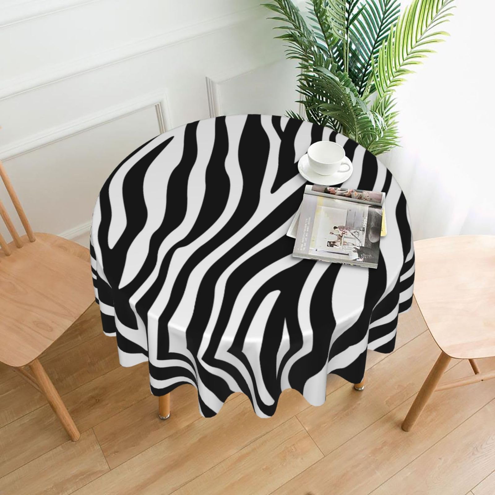 YYHHAOFA Zebra fine lines Prints 60in Round Decorative Tablecloth – High-Grade Polyester Throw Cover for Dining, Parties, and Outdoor Events