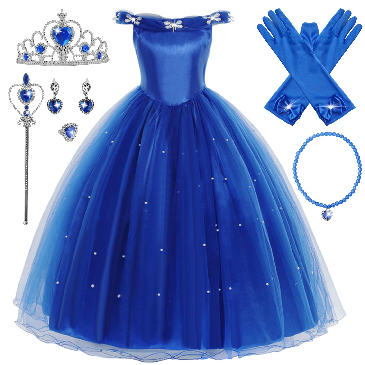 YOSICIL Ragazza Principessa Cenerentola Costume Manicotto a Sbuffo Festa Vestito Costume da Cenerentola per Bambina Halloween Cosplay Carnevale Festa Compleanno Abiti Accessori