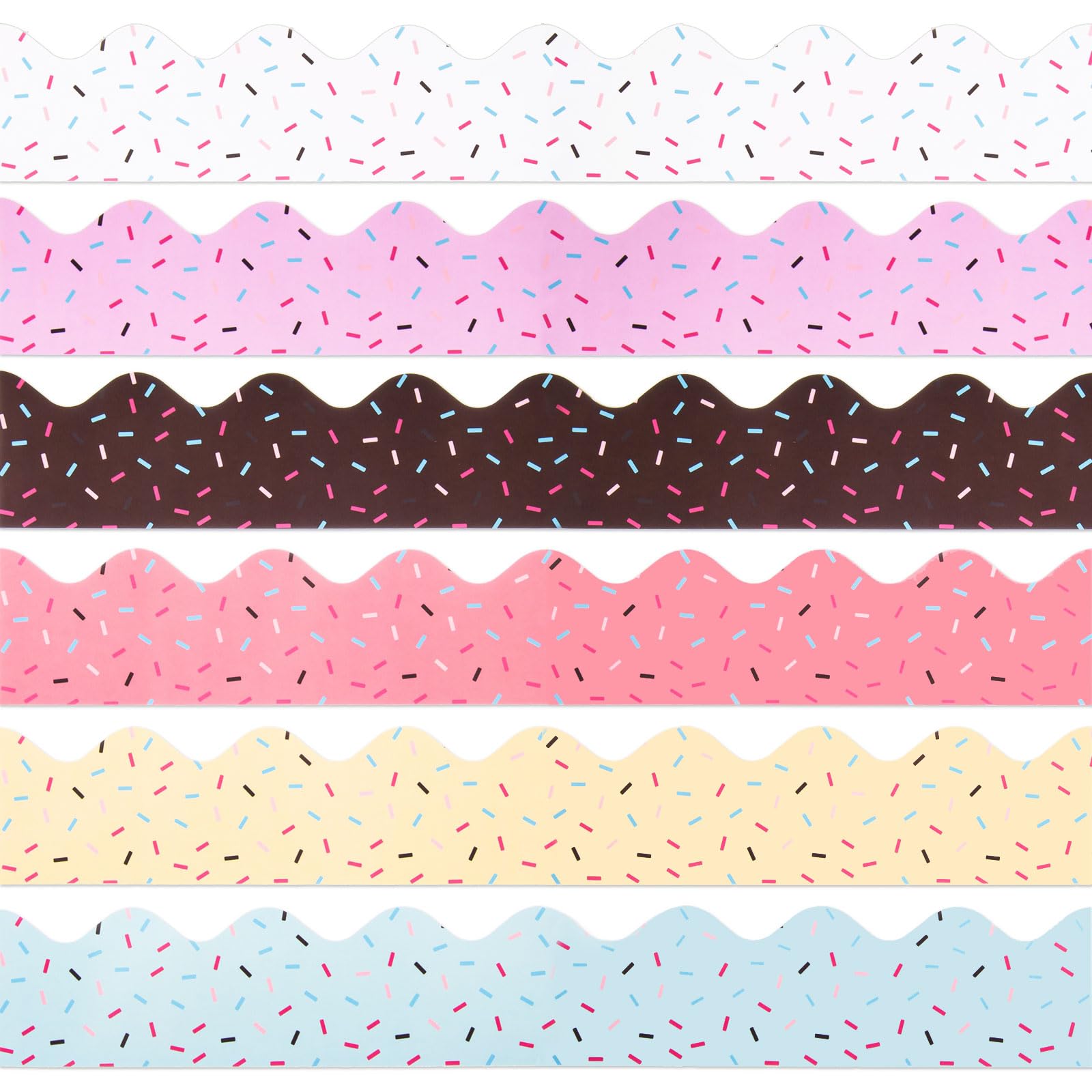 AWIZOM 72 Feet Black With White Squiggles Bulletin Board Border – Scalloped Die-Cut Classroom Trims With Glue Points For School & Home Decor