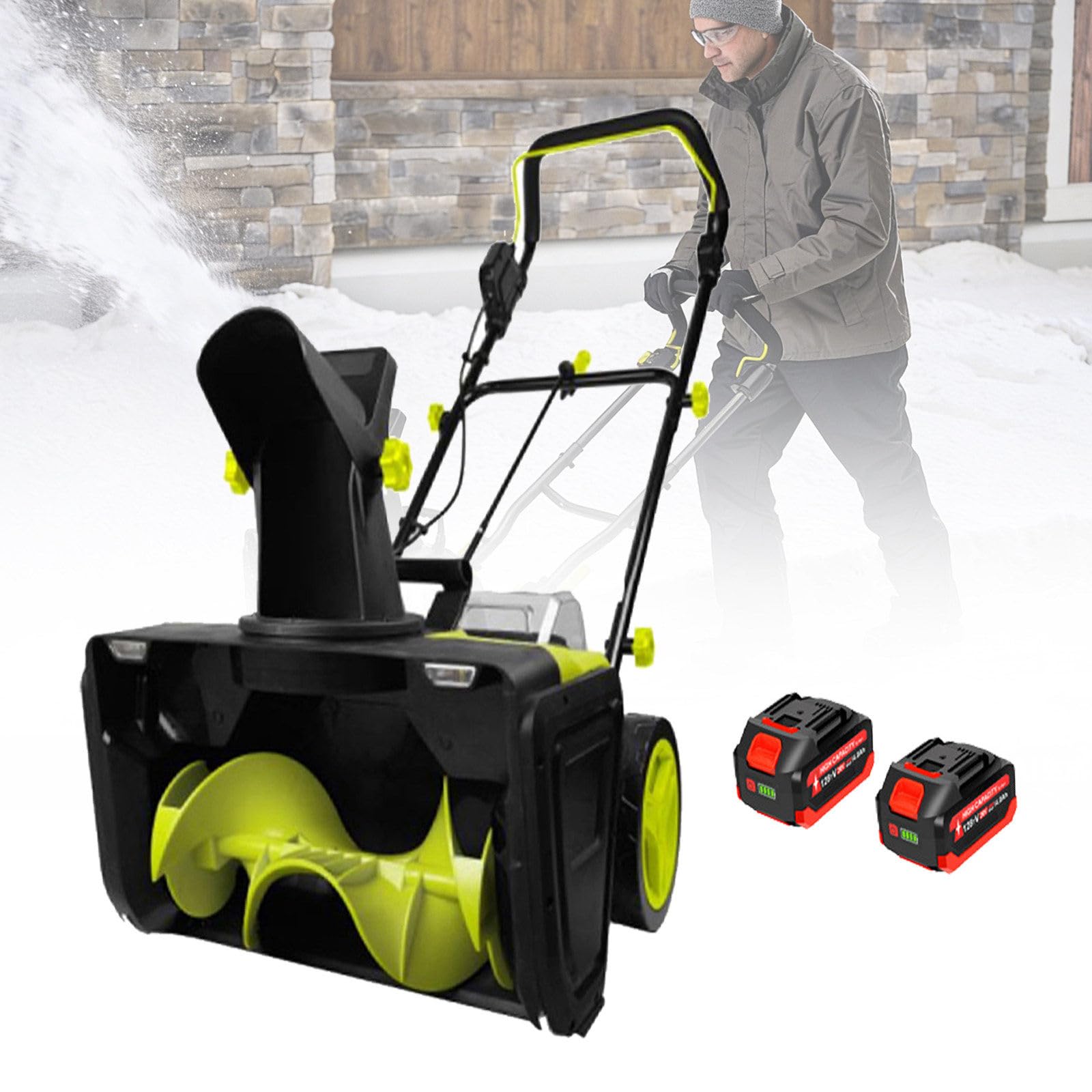 Pala da neve senza fili, spazzaneve elettrico con motore brushless, batteria da 40 V, percorso 50,8 cm, profondità 25,4 cm, tiro 7,6 m per vialetto e passerella