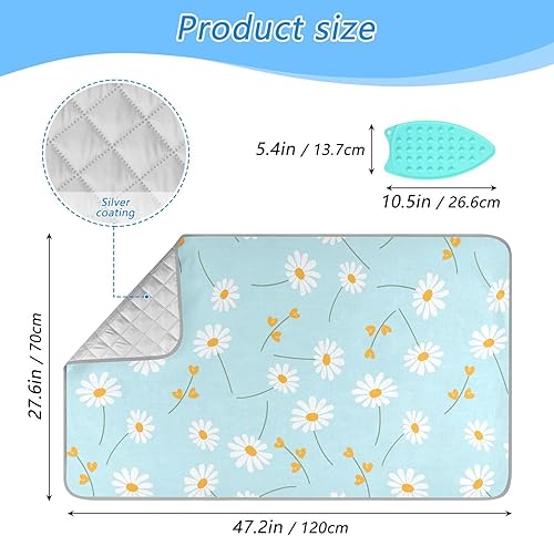 Miniatura 2 de OTVEE Manta portátil de planchado de viaje, bonita alfombrilla de planchado con estampado floral de margaritas, cubierta gruesa resistente al calor